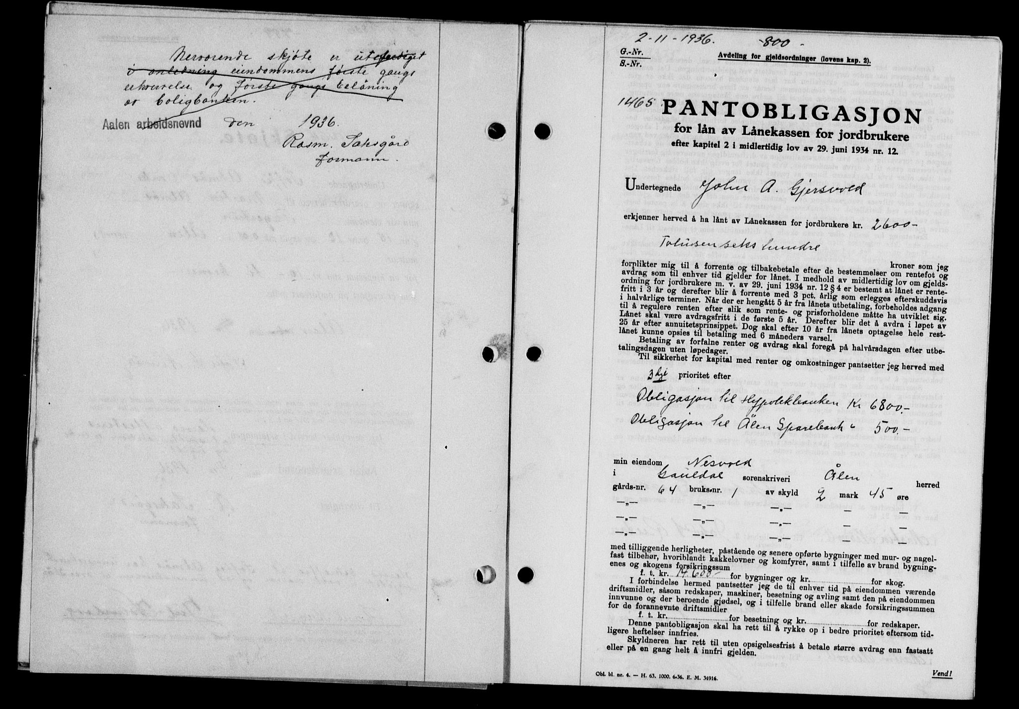 Gauldal sorenskriveri, SAT/A-0014/1/2/2C/L0046: Pantebok nr. 49-50, 1936-1937, Dagboknr: 1465/1936