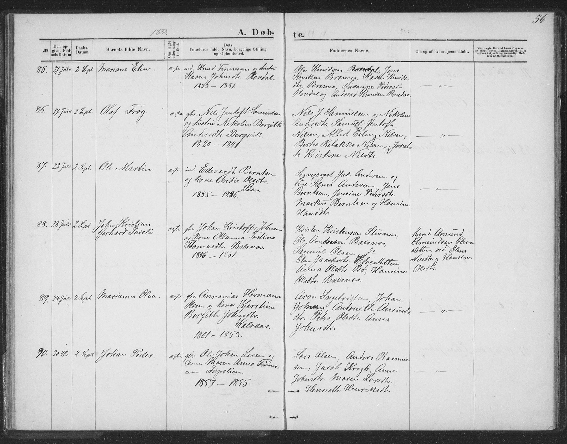 Ministerialprotokoller, klokkerbøker og fødselsregistre - Nordland, AV/SAT-A-1459/863/L0913: Klokkerbok nr. 863C03, 1877-1885, s. 56