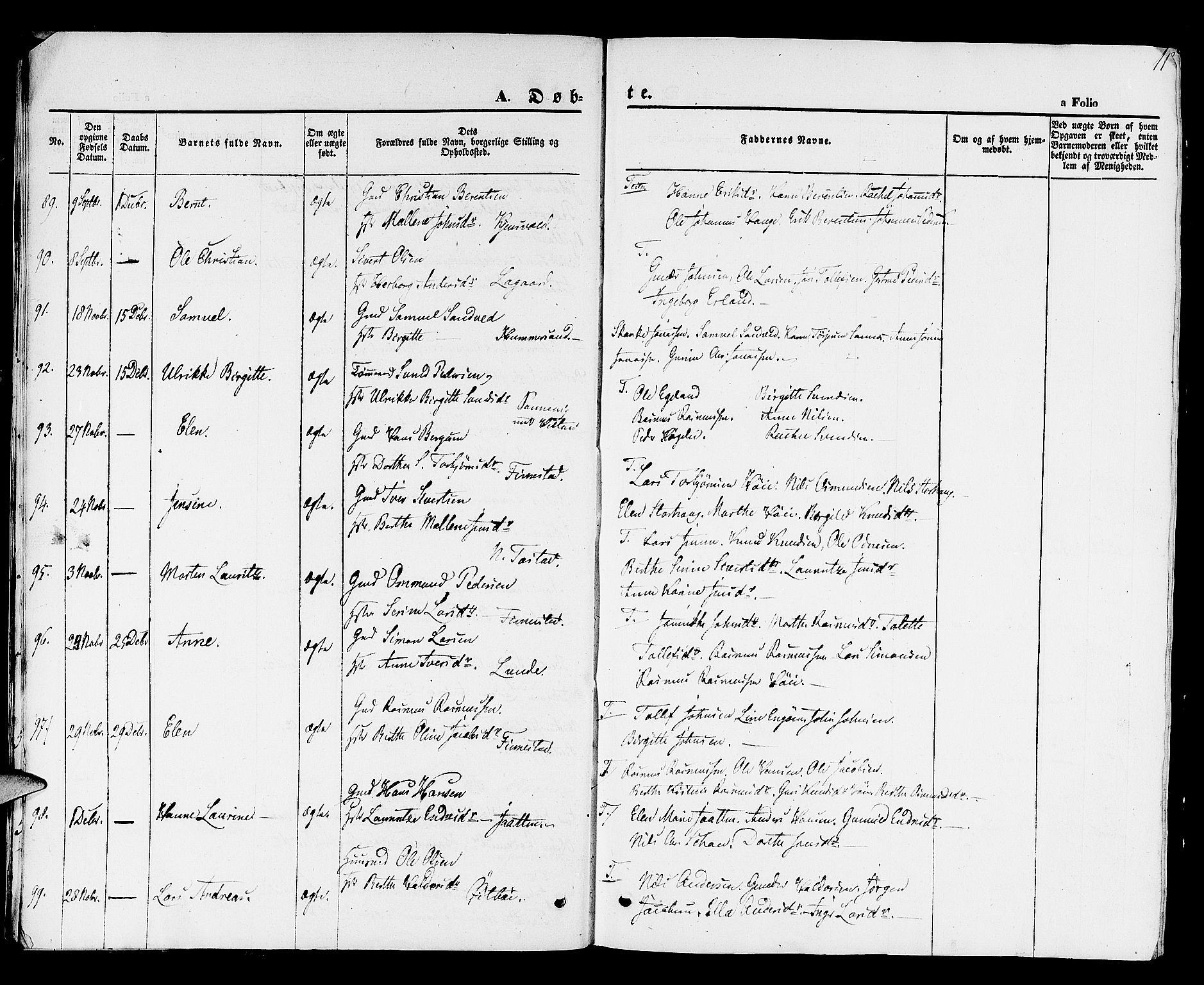 Hetland sokneprestkontor, AV/SAST-A-101826/30/30BB/L0001: Klokkerbok nr. B 1, 1850-1868, s. 11