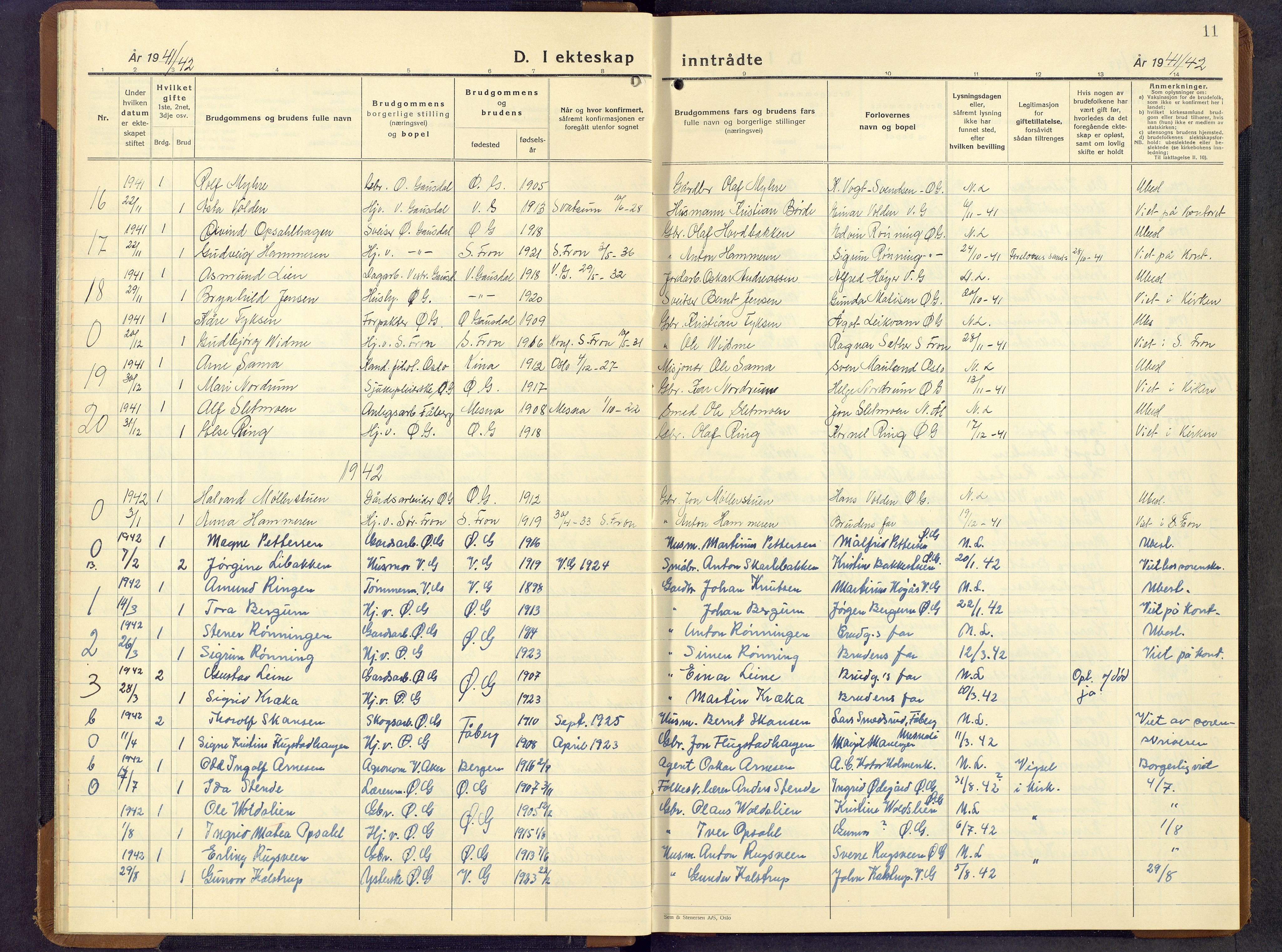 Østre Gausdal prestekontor, SAH/PREST-092/H/Ha/Hab/L0012: Klokkerbok nr. 12, 1936-1964, s. 11