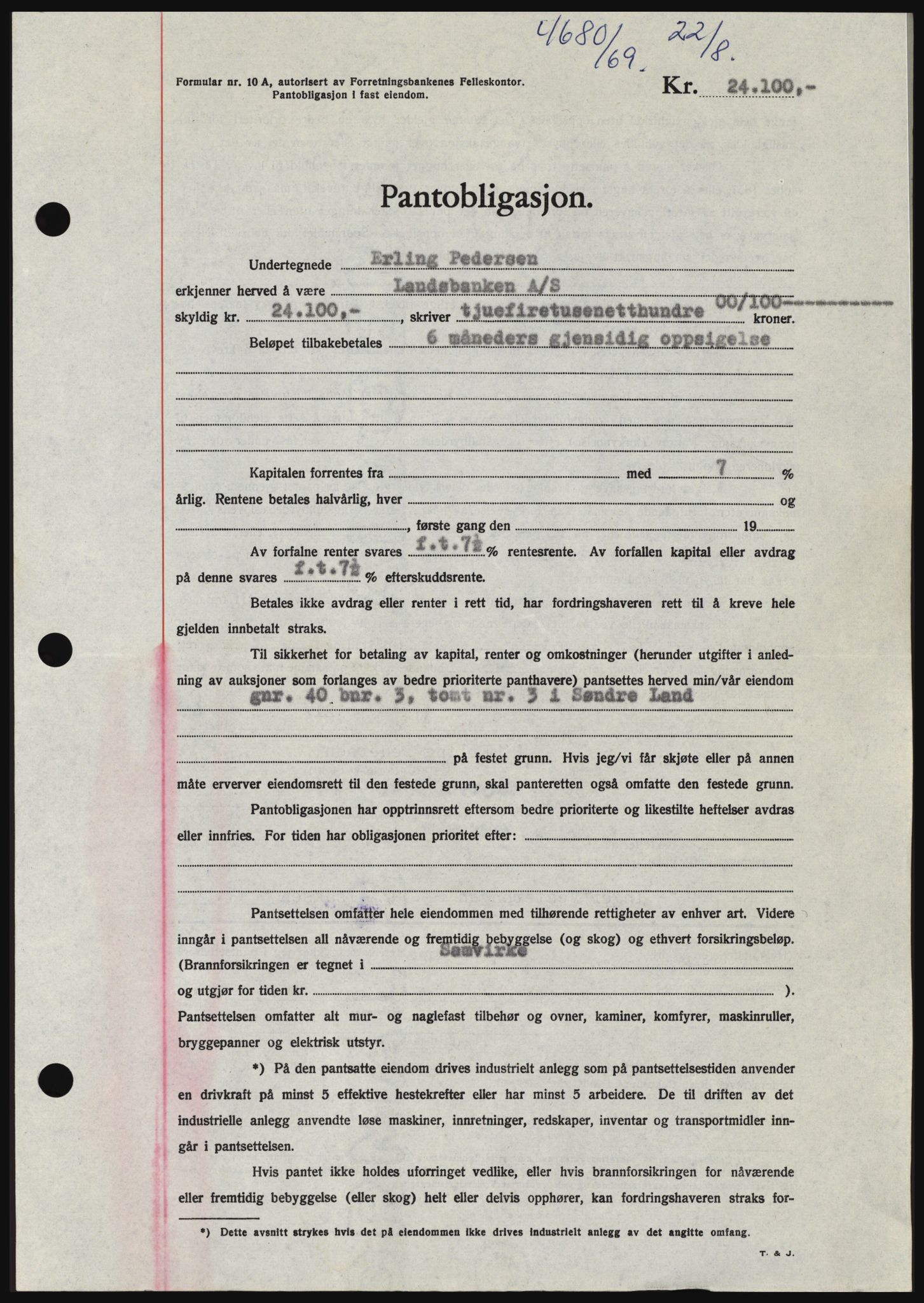 Hadeland og Land tingrett, SAH/TING-010/H/Hb/Hbc/L0074: Pantebok nr. B74, 1969-1969, Dagboknr: 4680/1969