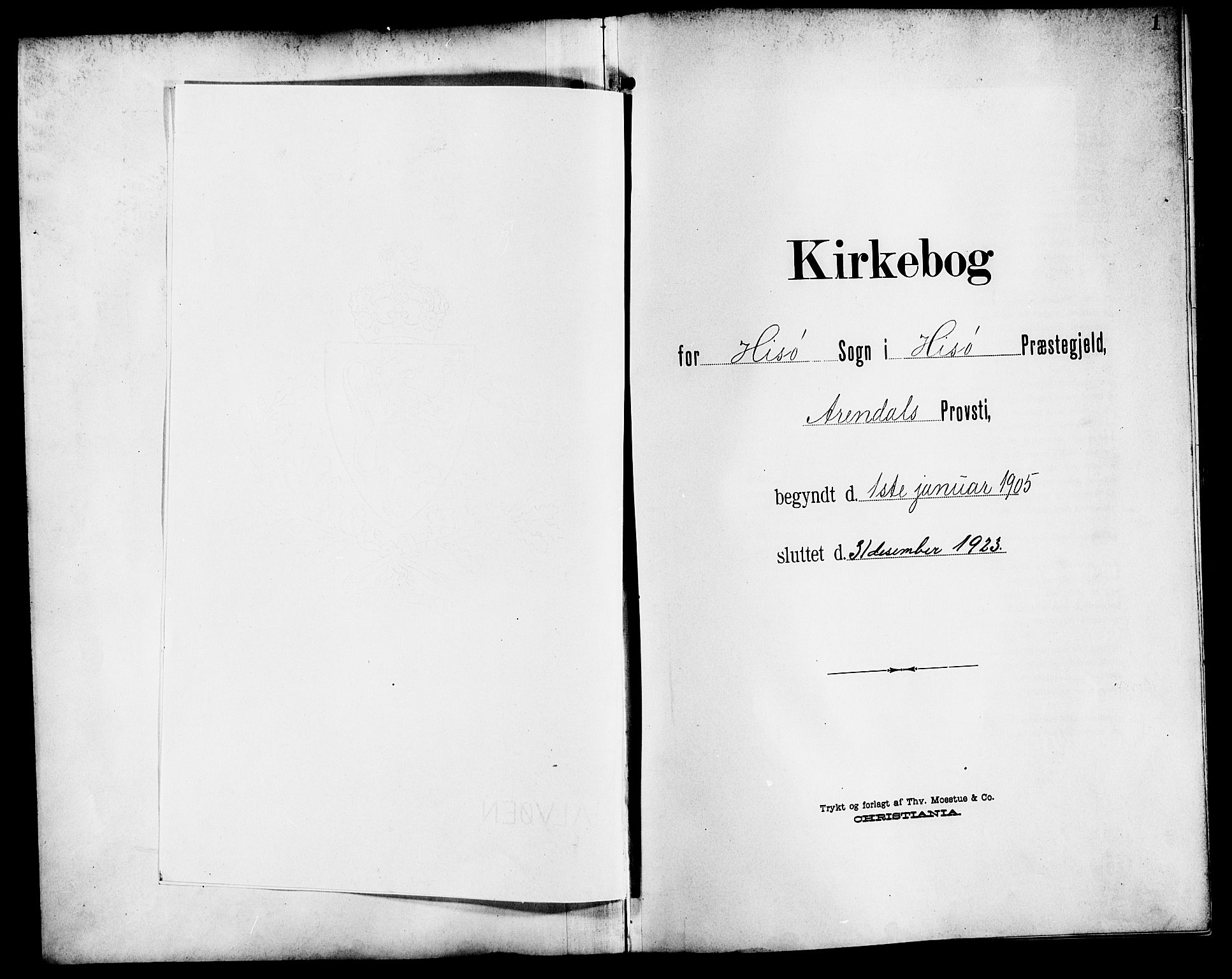 Hisøy sokneprestkontor, SAK/1111-0020/F/Fb/L0004: Klokkerbok nr. B 4, 1905-1923, s. 1
