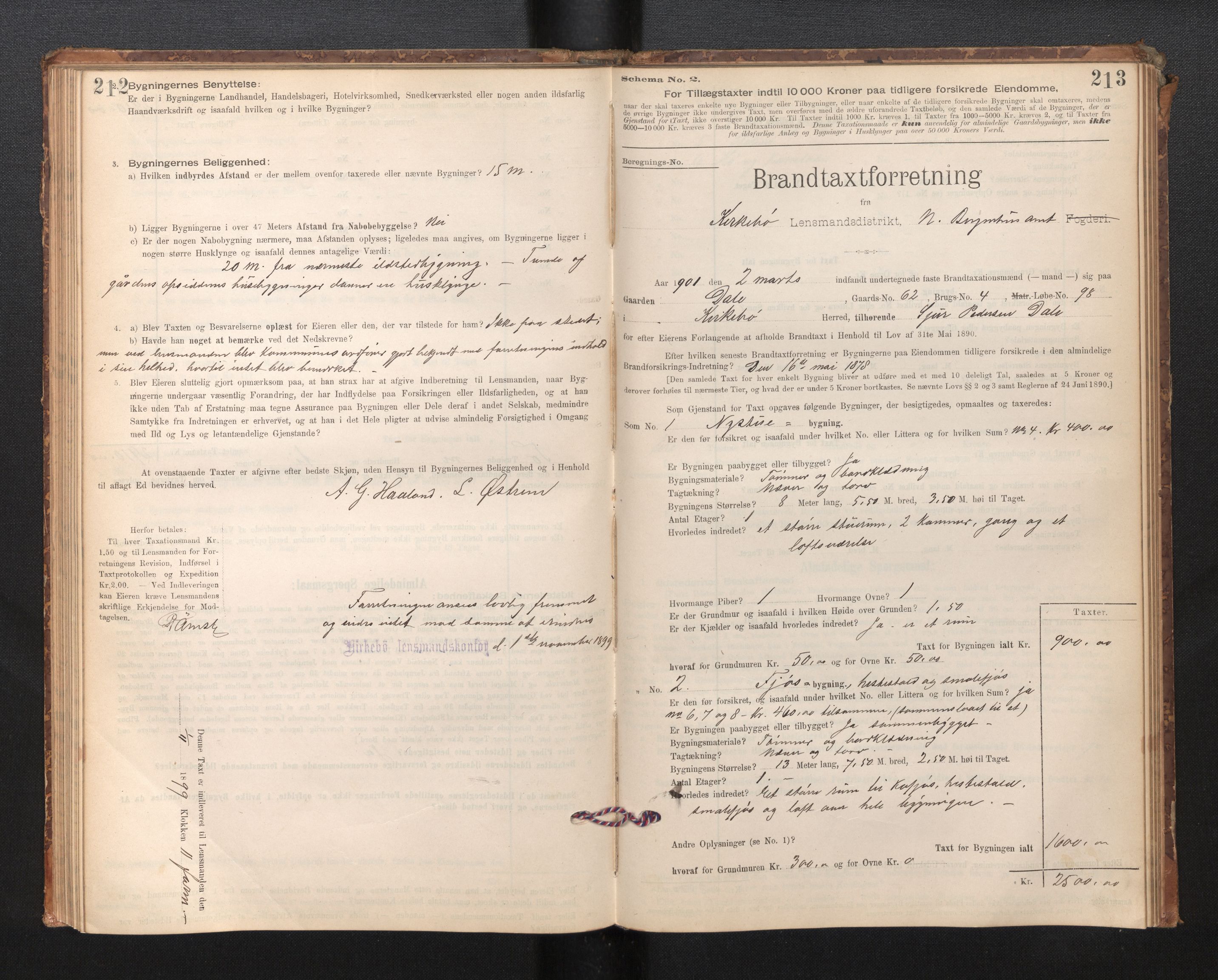 Lensmannen i Kyrkjebø, SAB/A-29001/0012/L0006: Branntakstprotokoll, skjematakst, 1900-1939, s. 212-213