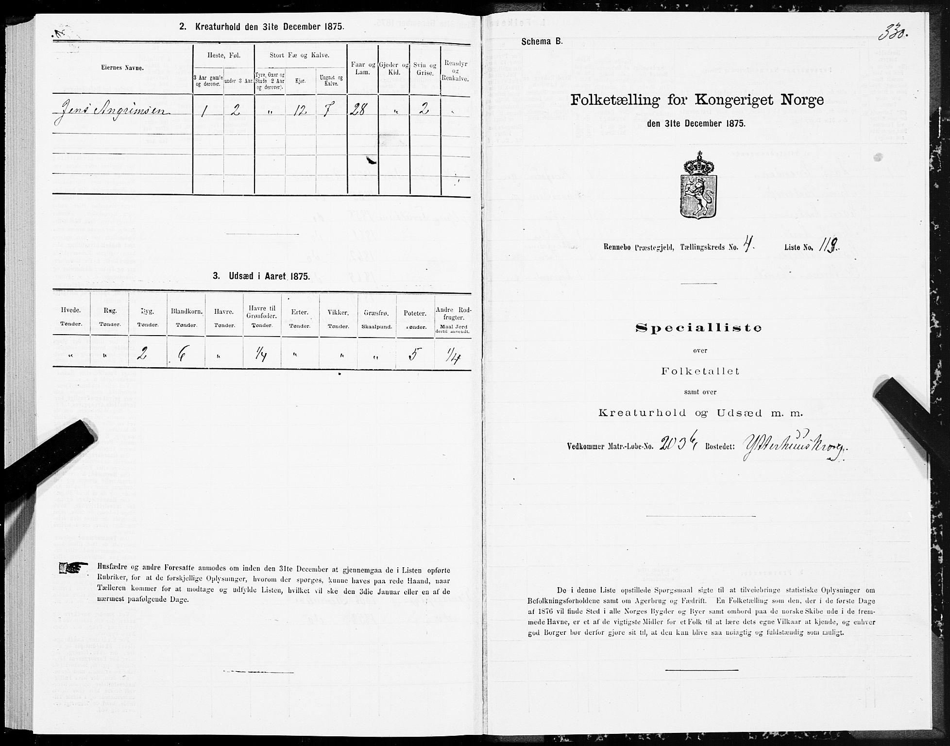 SAT, Folketelling 1875 for 1635P Rennebu prestegjeld, 1875, s. 2330