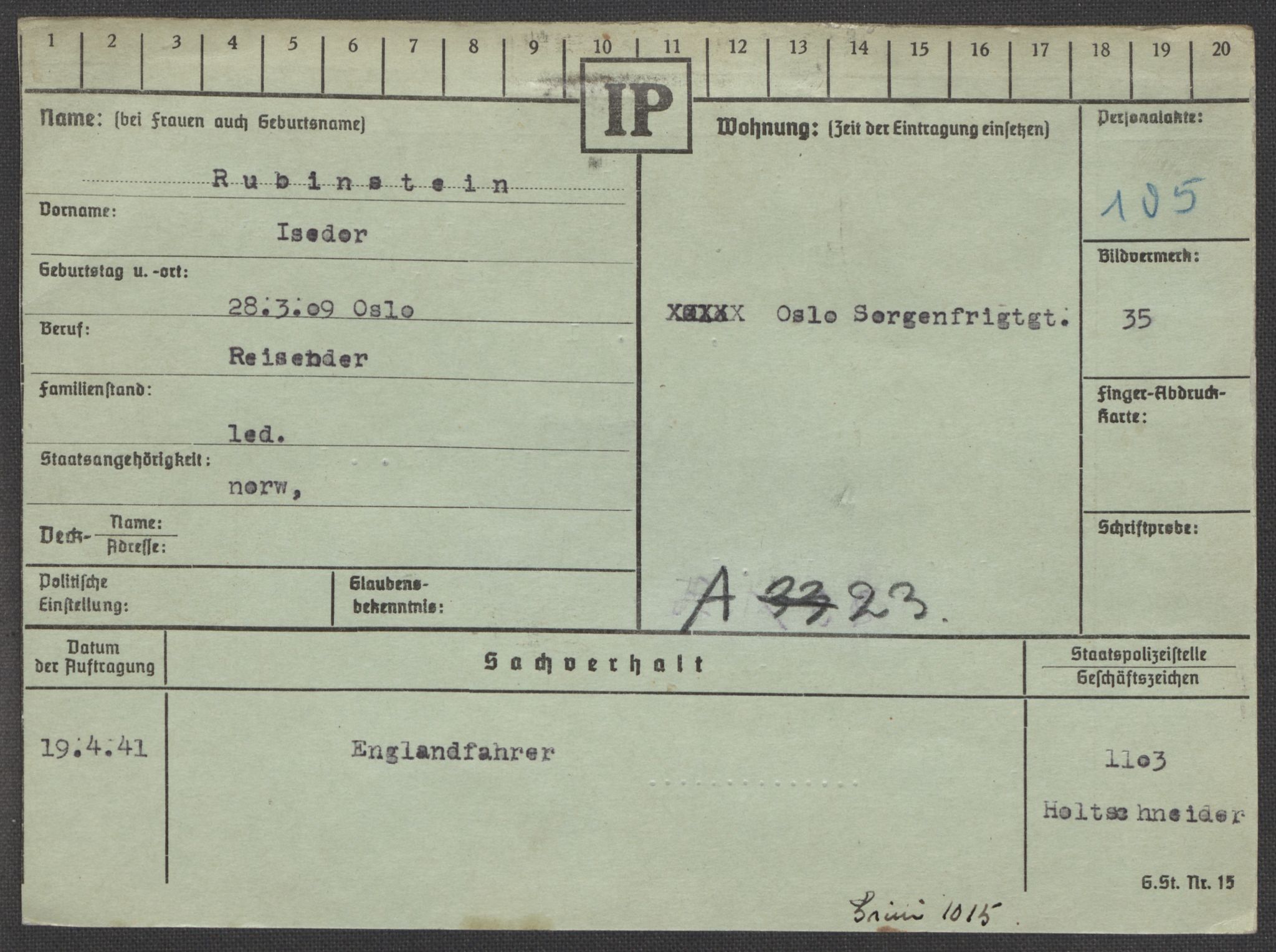 Befehlshaber der Sicherheitspolizei und des SD, AV/RA-RAFA-5969/E/Ea/Eaa/L0009: Register over norske fanger i Møllergata 19: Ru-Sy, 1940-1945, s. 2