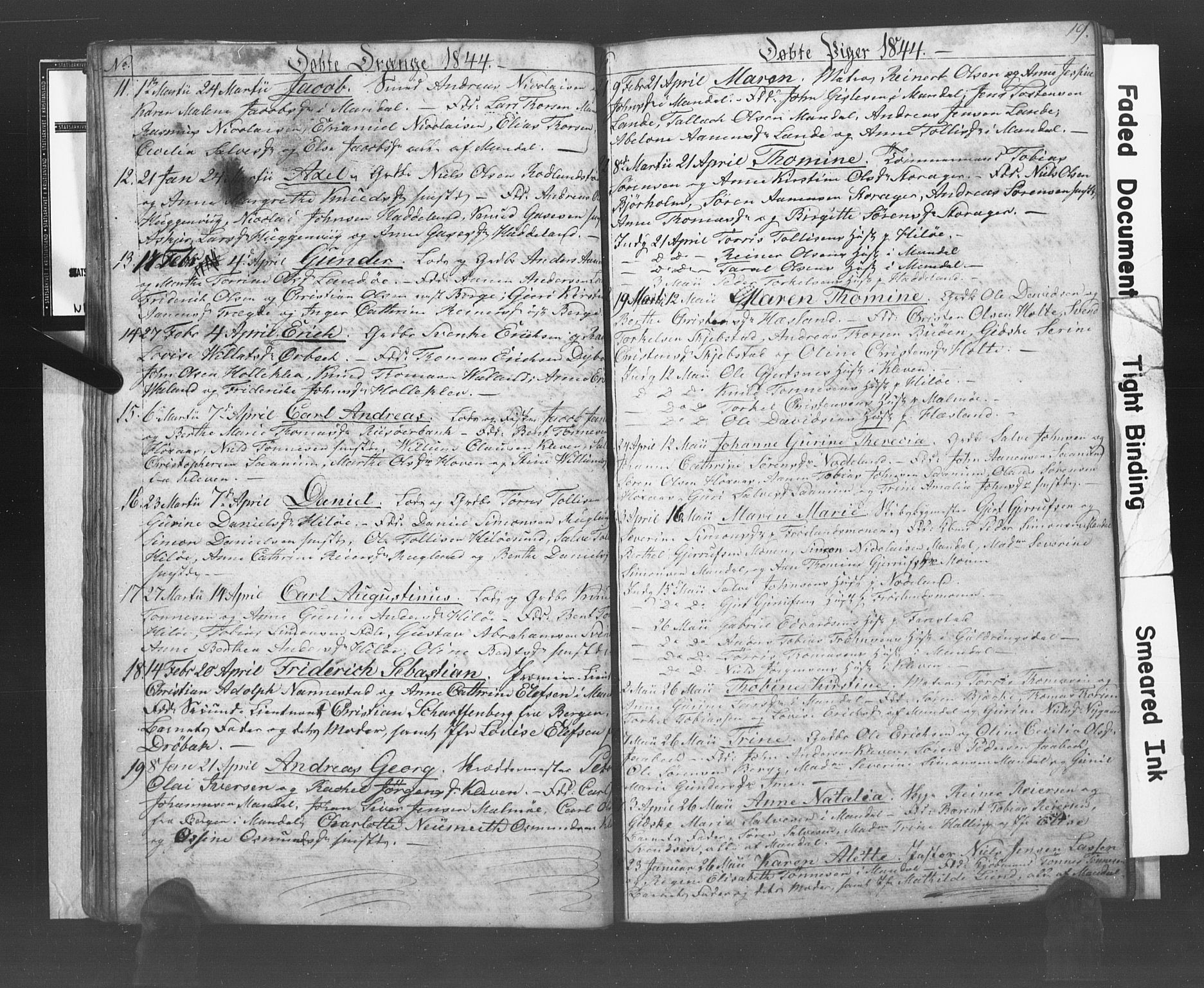 Mandal sokneprestkontor, AV/SAK-1111-0030/F/Fb/Fba/L0005: Klokkerbok nr. B 1E, 1842-1845, s. 19