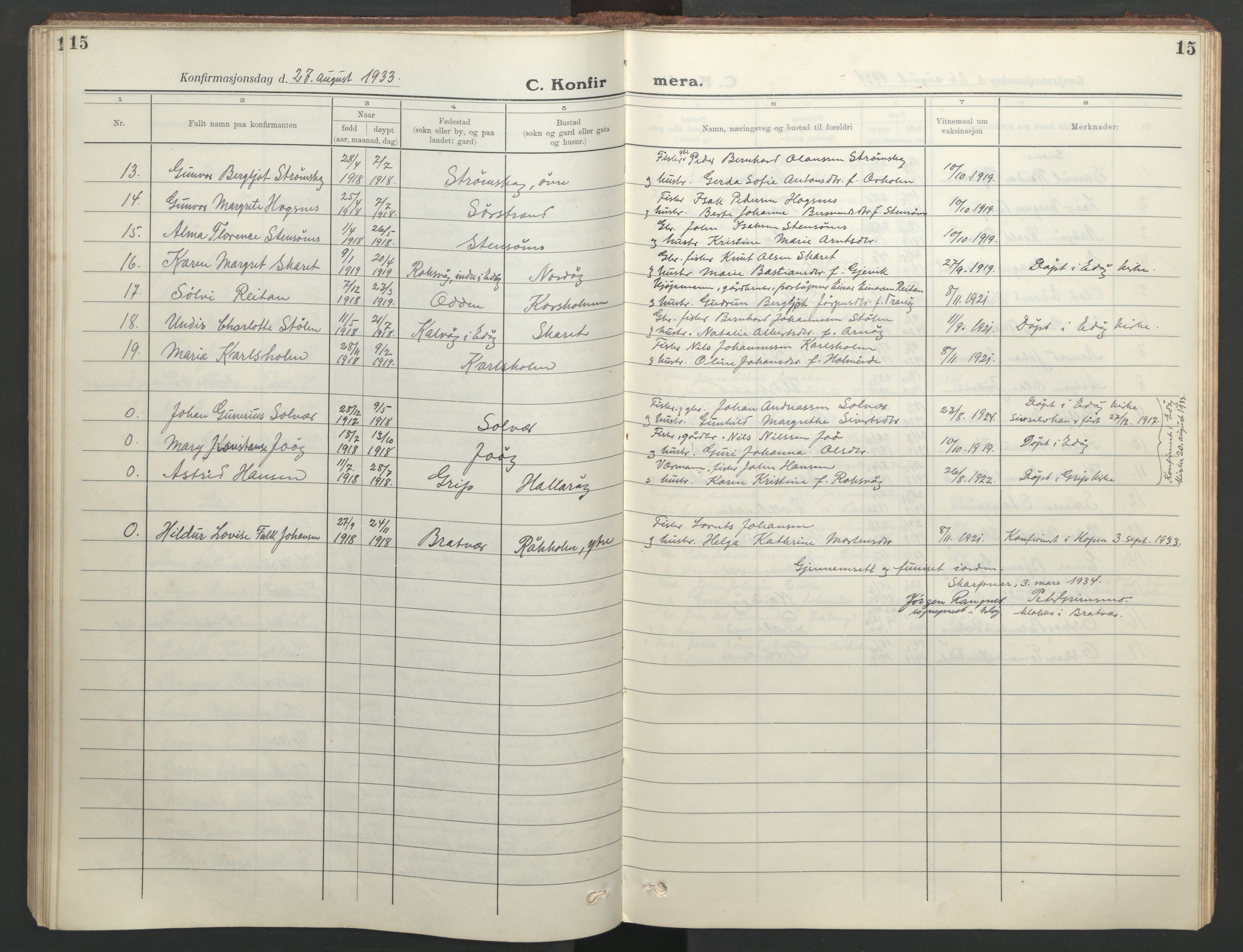 Ministerialprotokoller, klokkerbøker og fødselsregistre - Møre og Romsdal, AV/SAT-A-1454/582/L0950: Klokkerbok nr. 582C02, 1926-1950, s. 15