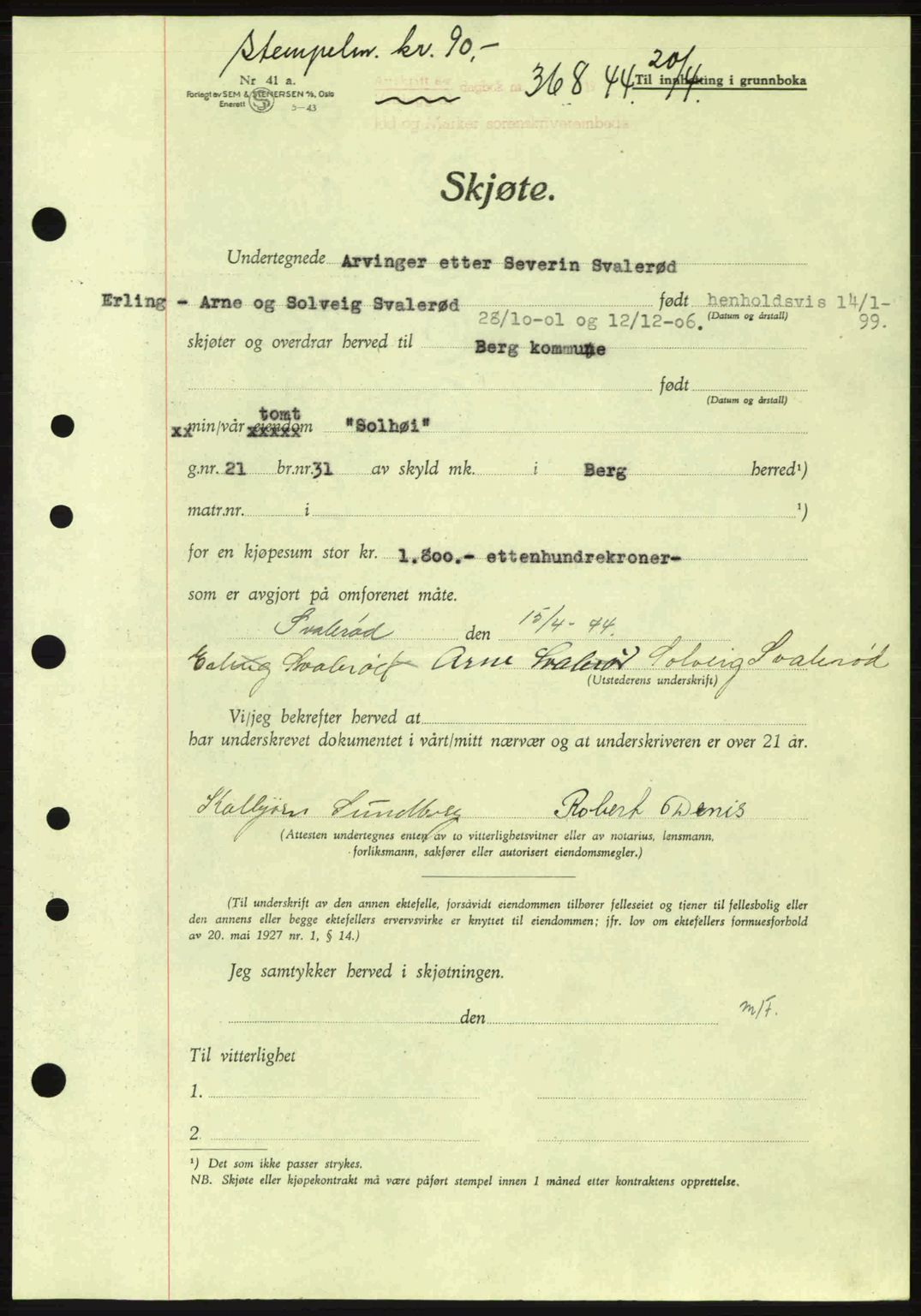 Idd og Marker sorenskriveri, AV/SAO-A-10283/G/Gb/Gbb/L0006: Pantebok nr. A6, 1943-1944, Dagboknr: 368/1944