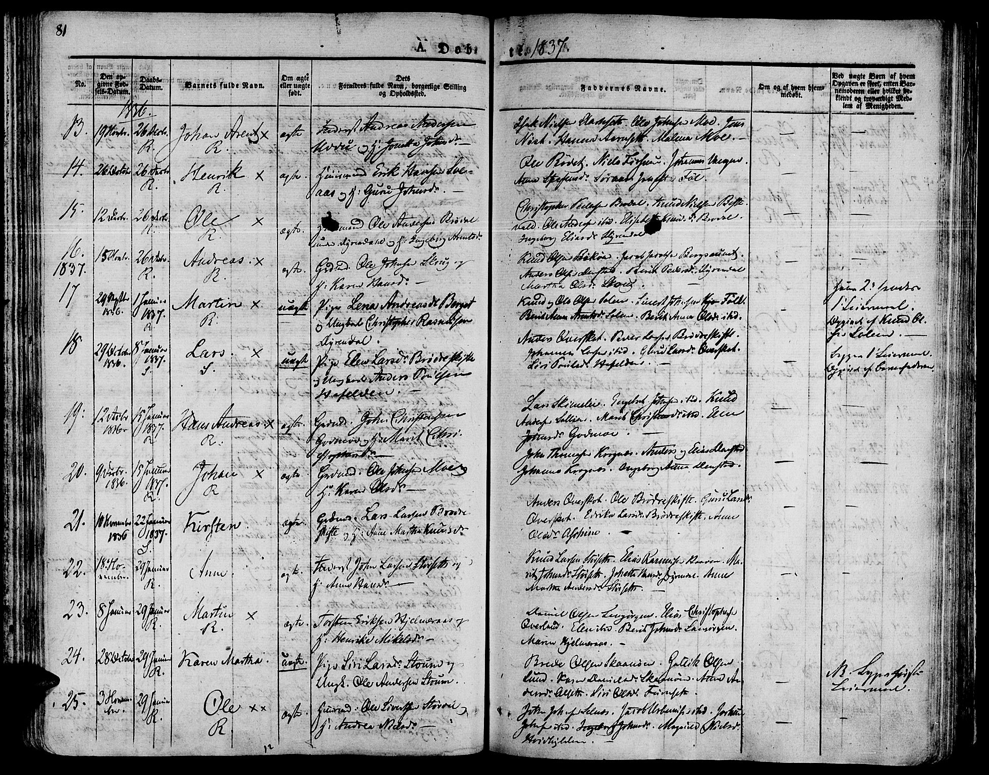 Ministerialprotokoller, klokkerbøker og fødselsregistre - Sør-Trøndelag, SAT/A-1456/646/L0609: Ministerialbok nr. 646A07, 1826-1838, s. 81