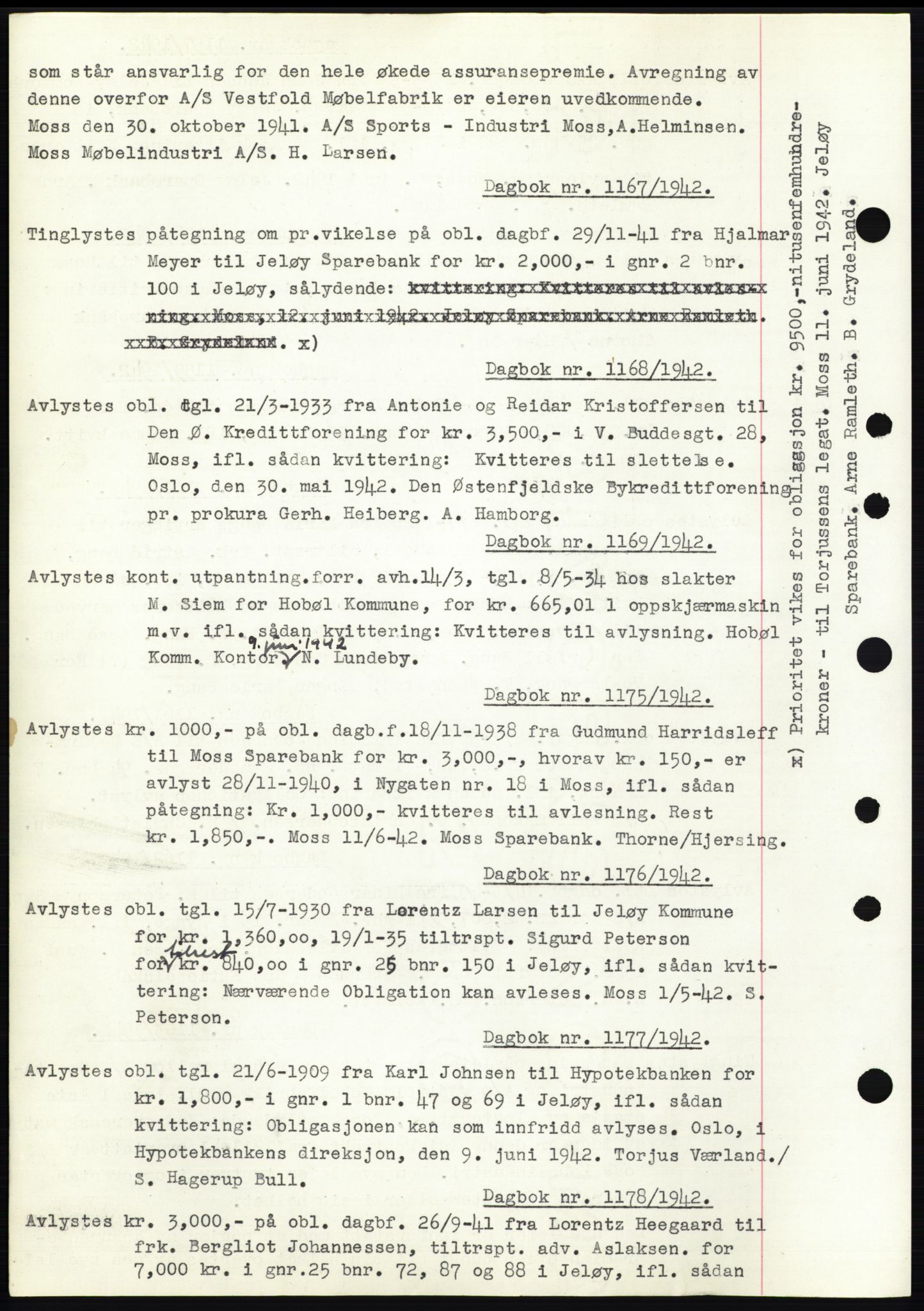 Moss sorenskriveri, SAO/A-10168: Pantebok nr. C10, 1938-1950, Dagboknr: 1167/1942