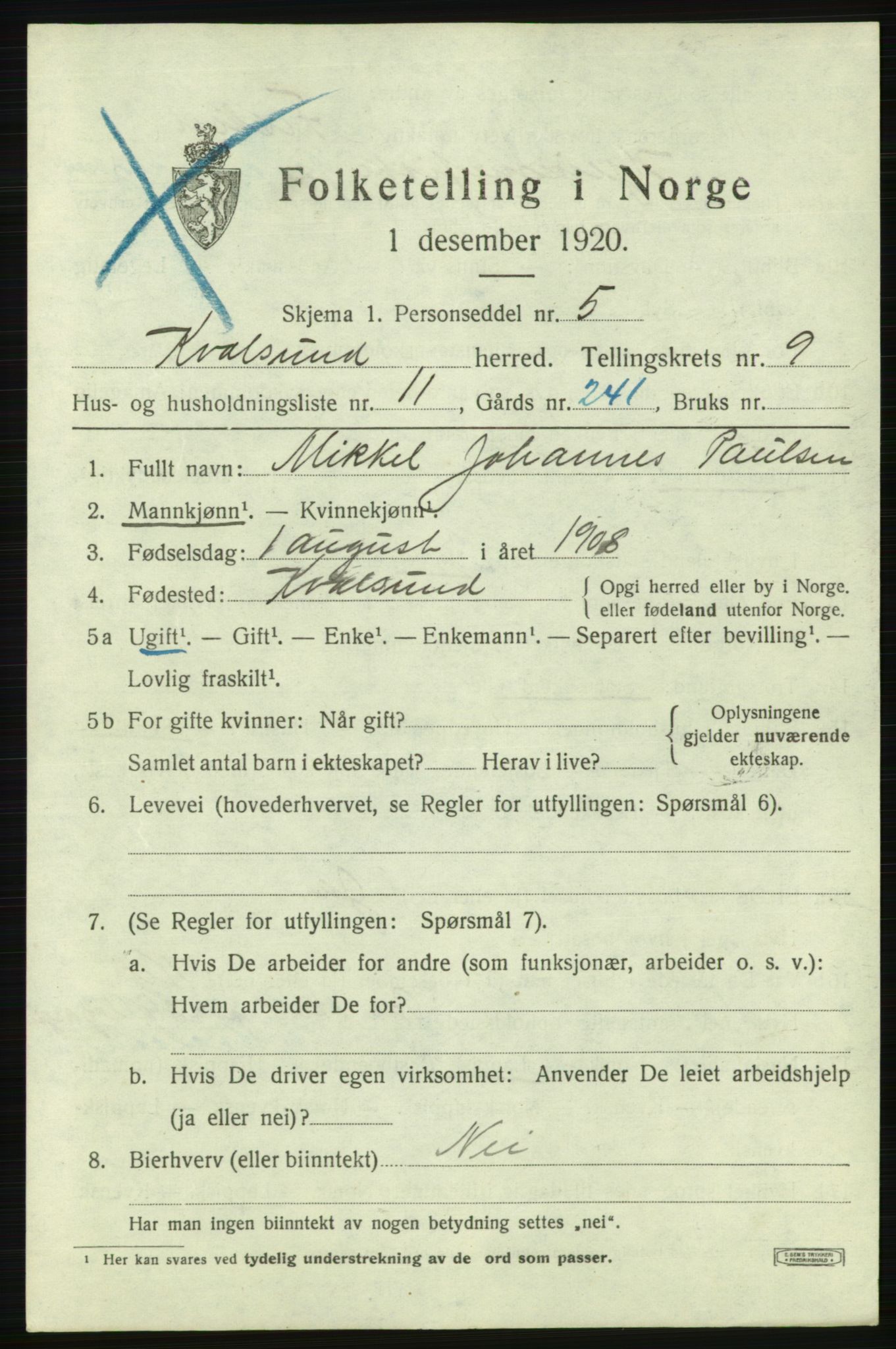 SATØ, Folketelling 1920 for 2017 Kvalsund herred, 1920, s. 2894