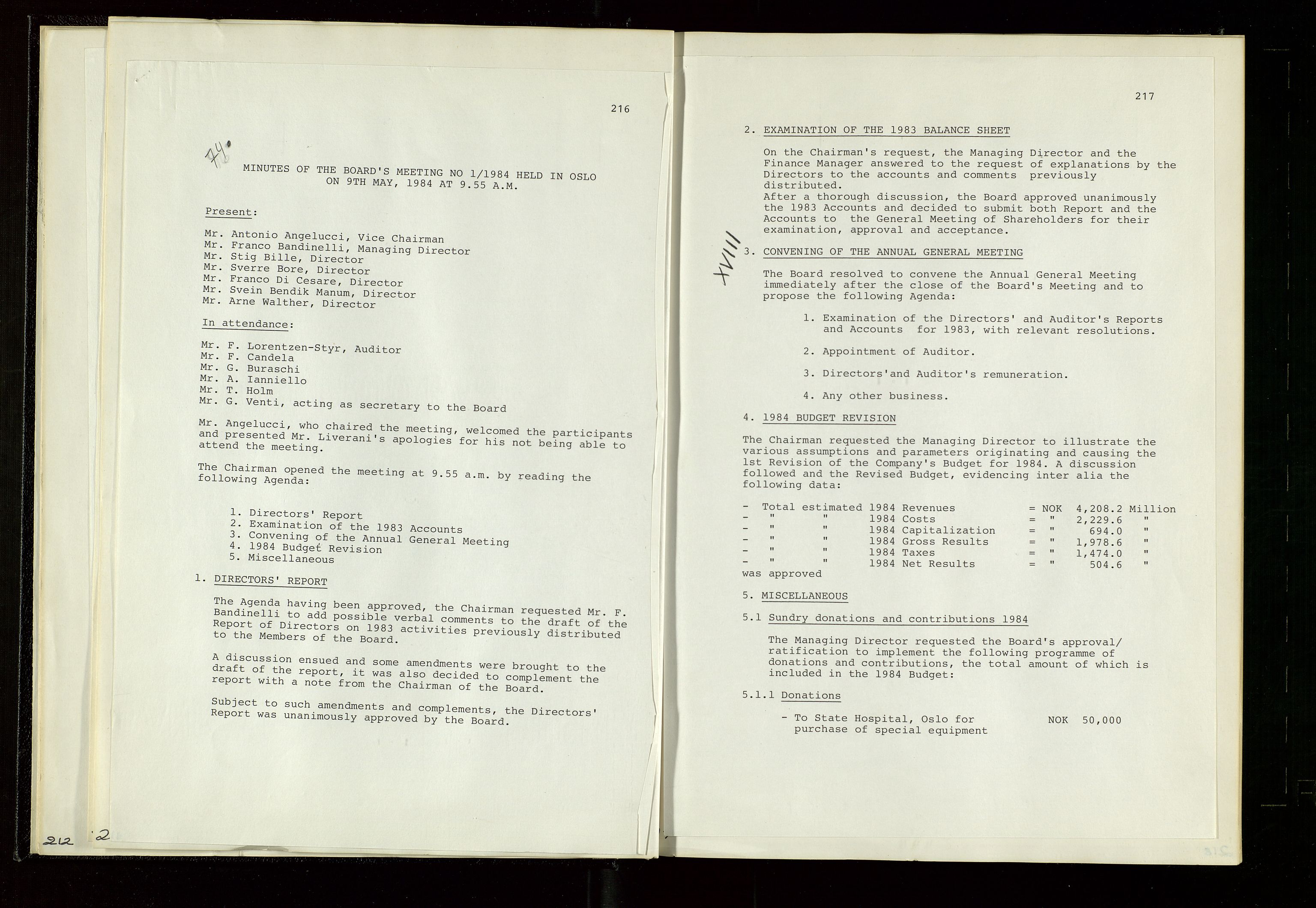 Pa 1583 - Norsk Agip AS, AV/SAST-A-102138/A/Aa/L0003: Board of Directors meeting minutes, 1979-1983, s. 216-217