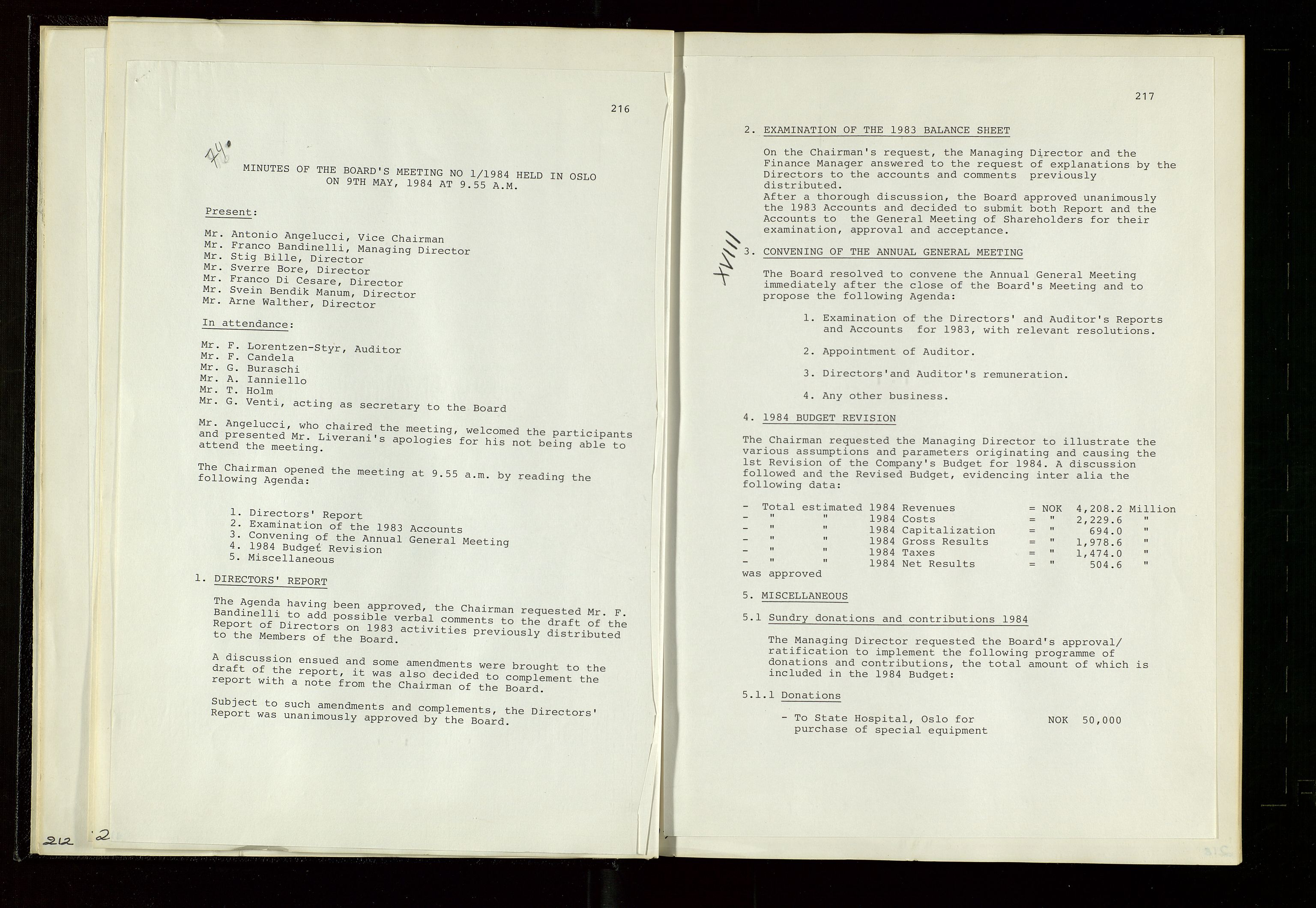 Pa 1583 - Norsk Agip AS, SAST/A-102138/A/Aa/L0003: Board of Directors meeting minutes, 1979-1983, s. 216-217