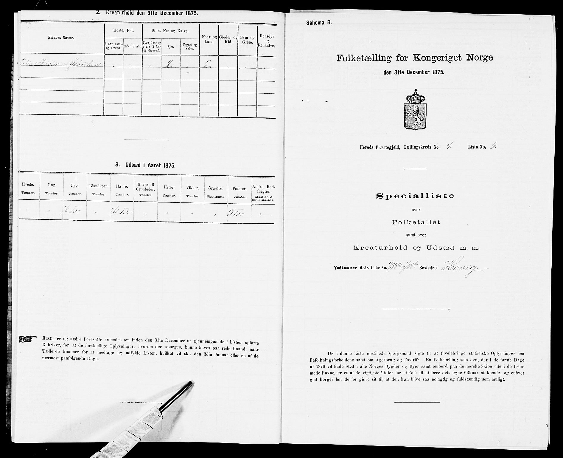 SAK, Folketelling 1875 for 1039P Herad prestegjeld, 1875, s. 453