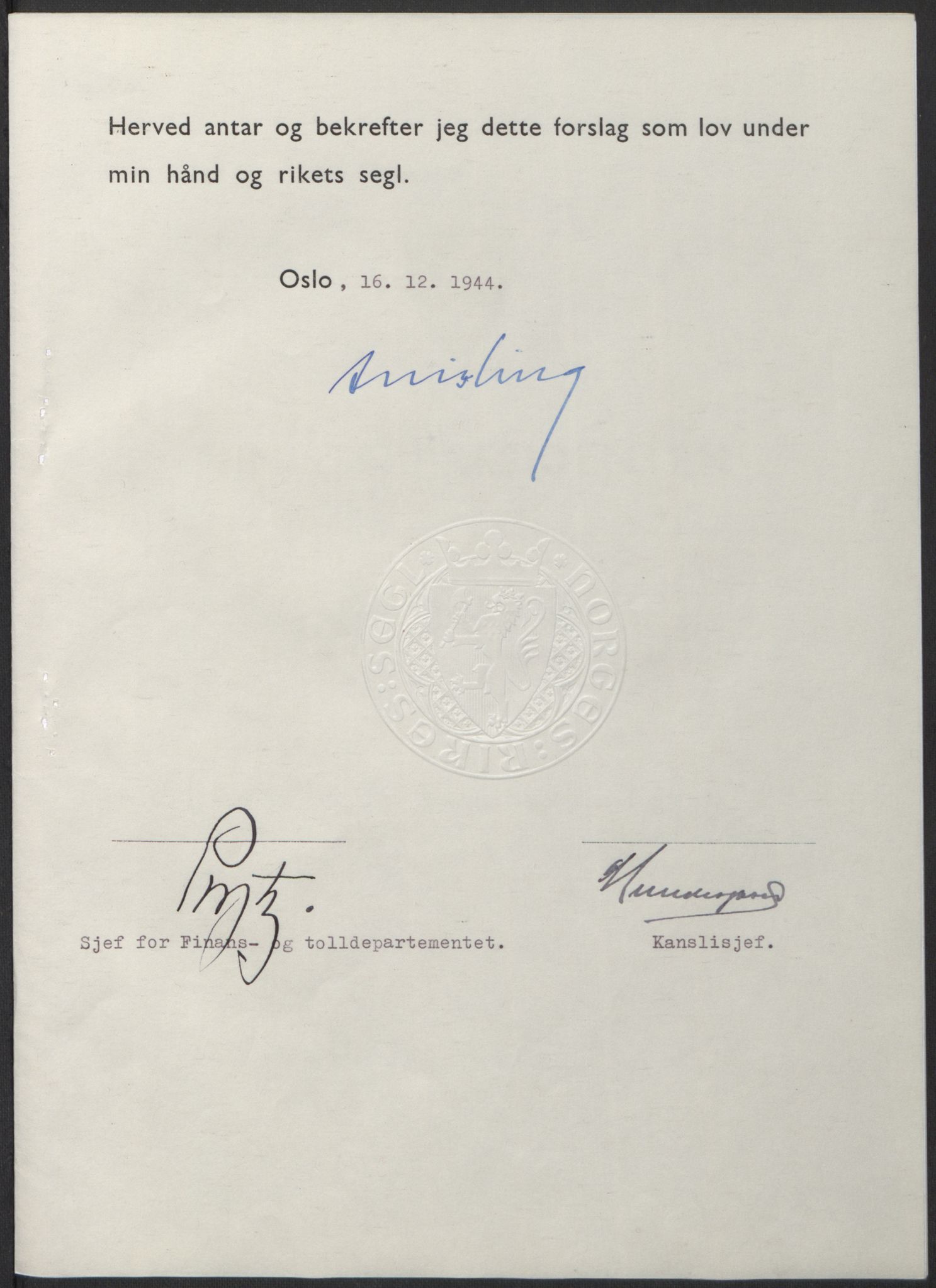 NS-administrasjonen 1940-1945 (Statsrådsekretariatet, de kommisariske statsråder mm), RA/S-4279/D/Db/L0100: Lover, 1944, s. 658