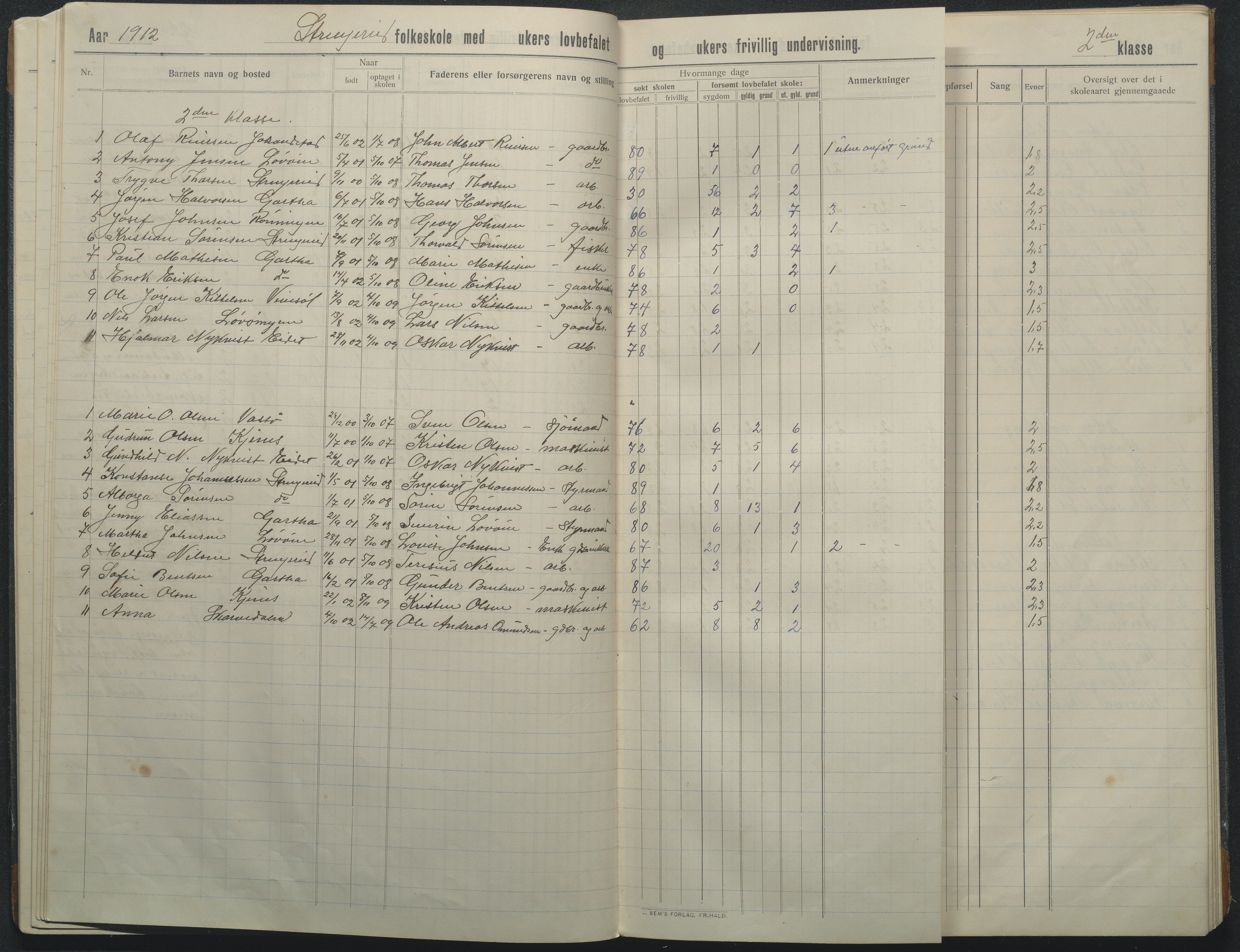 Flosta kommune, Strengereid Krets, AAKS/KA0916-550h/F01/L0003: Skoleprotokoll Strengereid skole, 1910-1917