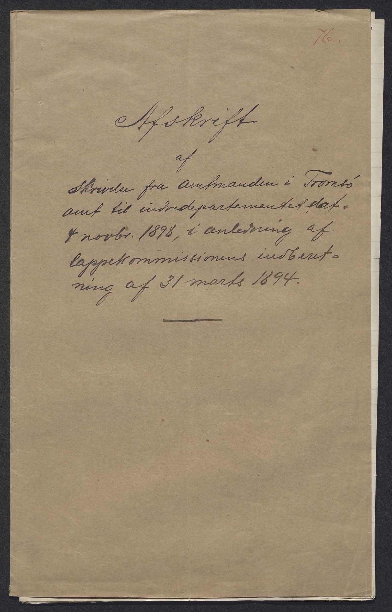 Landbruksdepartementet, Kontorer for reindrift og ferskvannsfiske, RA/S-1247/2/E/Eb/L0013: Lappekommisjonen, 1889-1894, s. 2