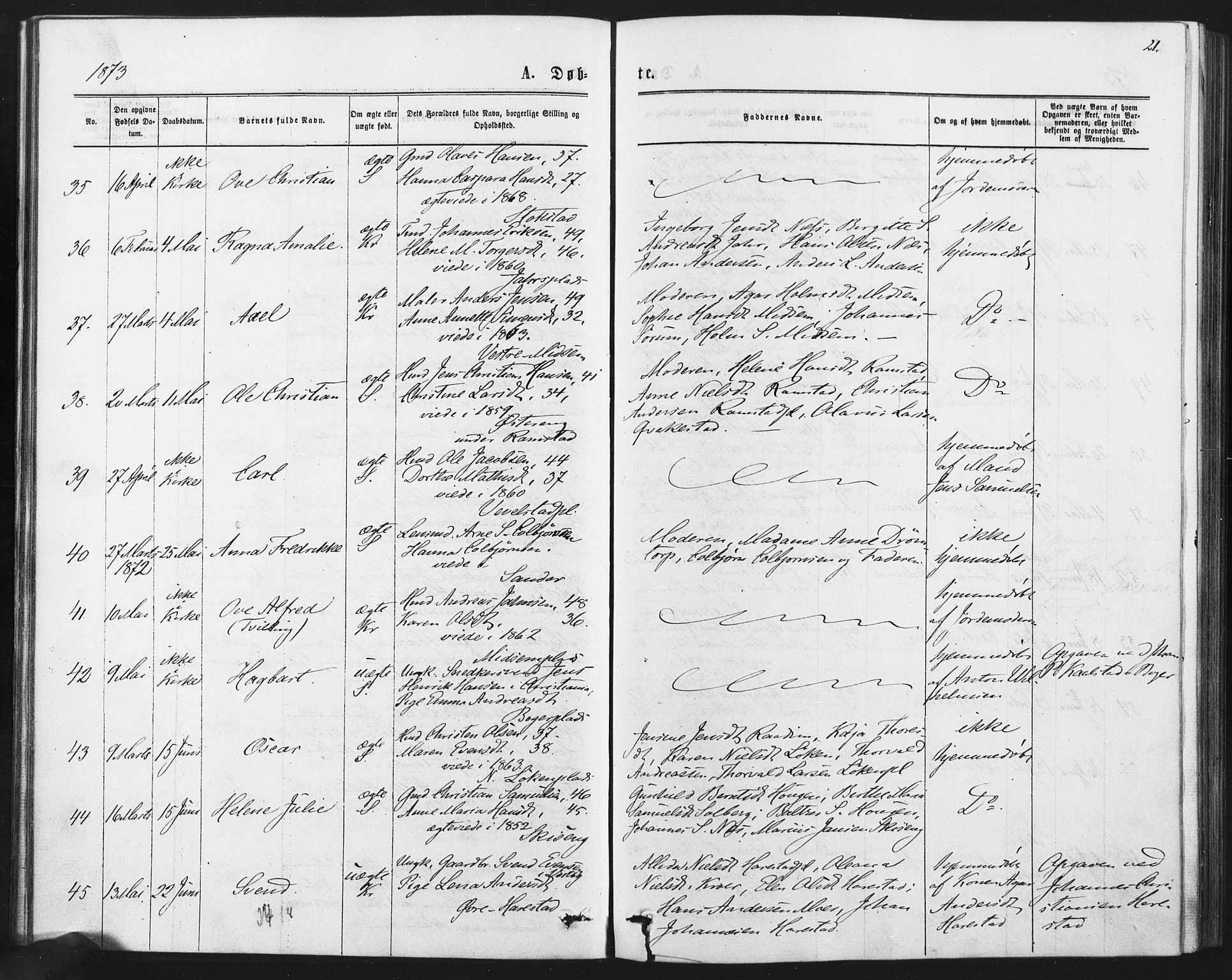 Kråkstad prestekontor Kirkebøker, AV/SAO-A-10125a/F/Fa/L0008: Ministerialbok nr. I 8, 1870-1879, s. 21