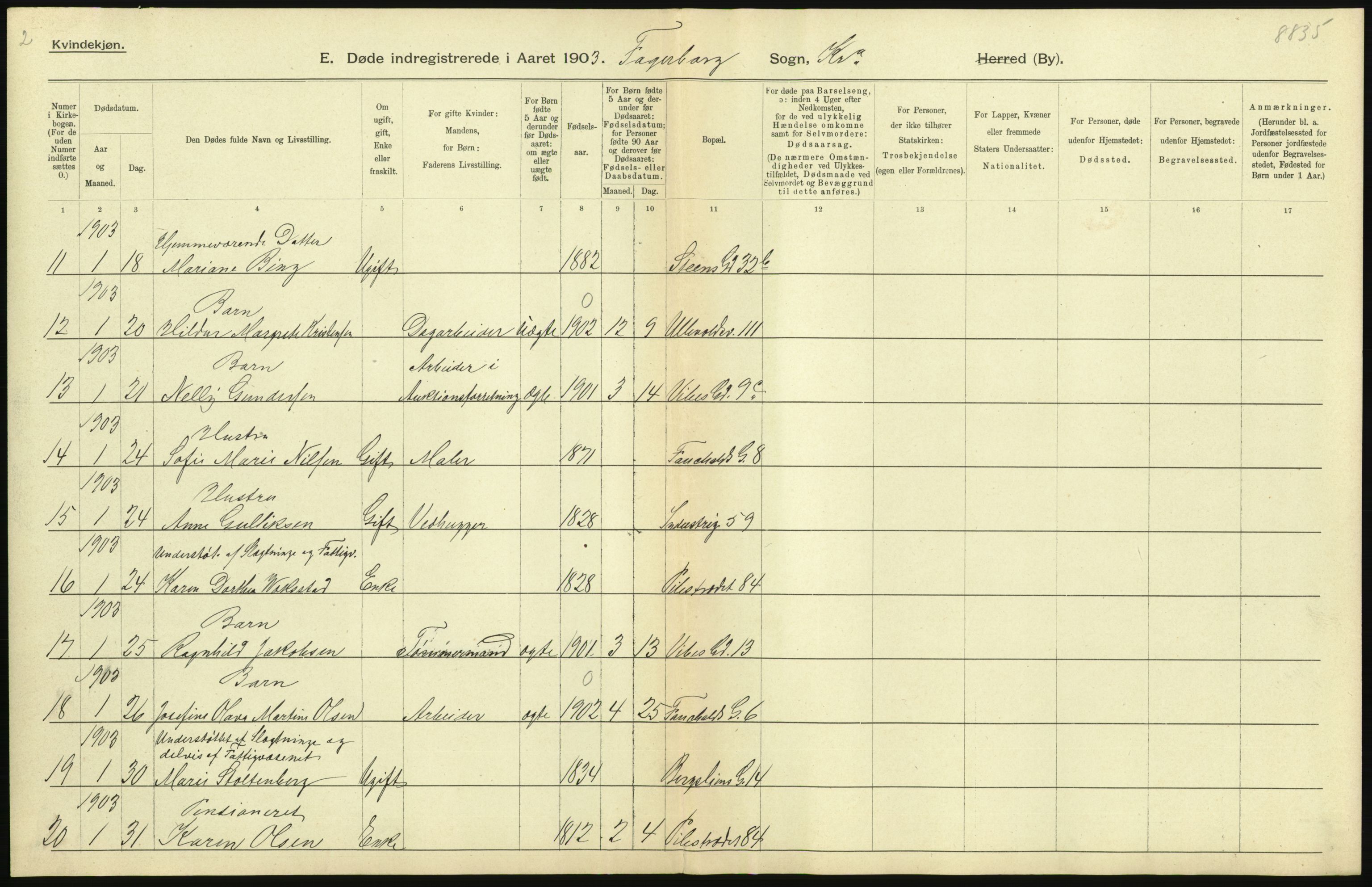 Statistisk sentralbyrå, Sosiodemografiske emner, Befolkning, AV/RA-S-2228/D/Df/Dfa/Dfaa/L0004: Kristiania: Gifte, døde, 1903, s. 5