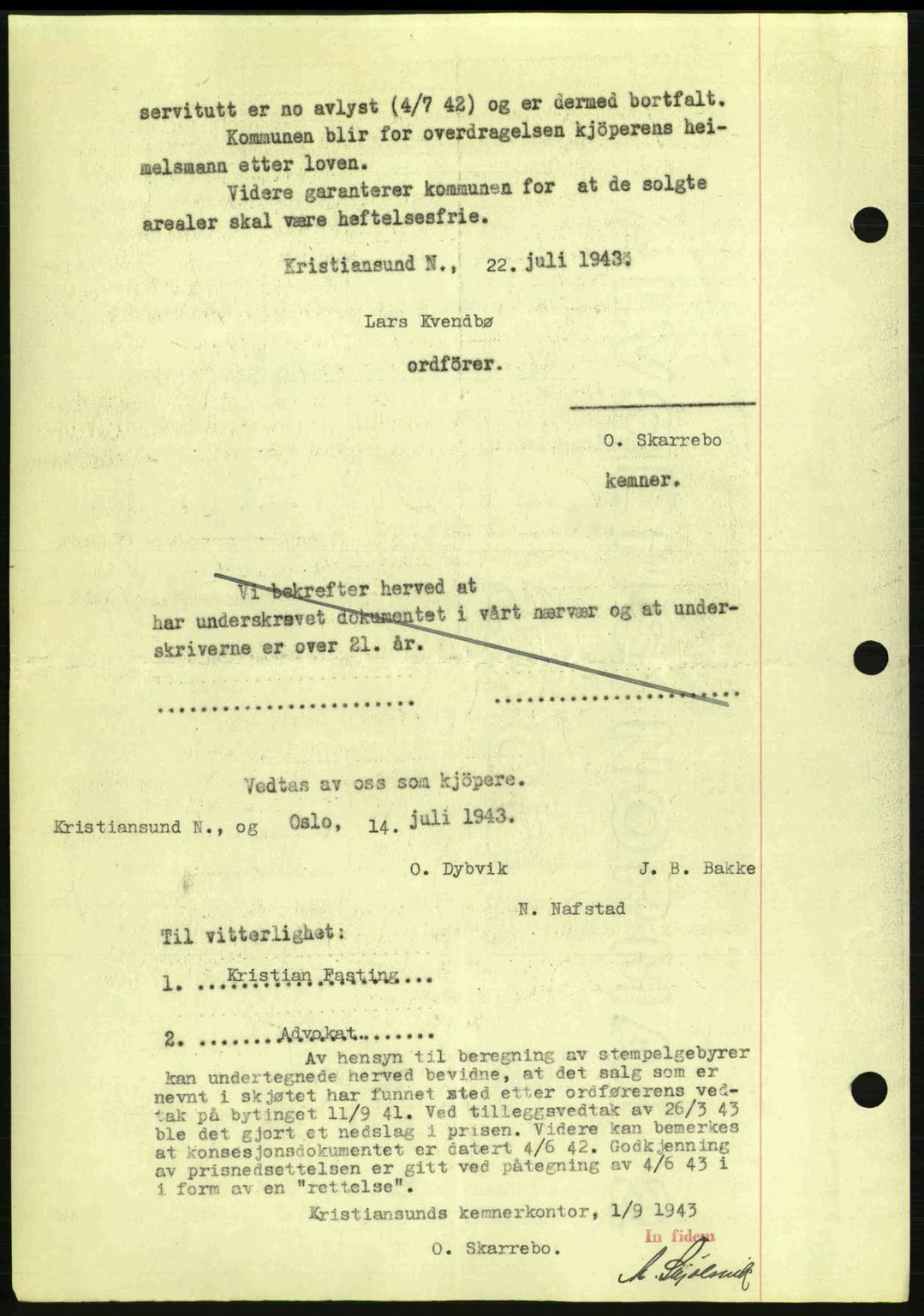 Kristiansund byfogd, AV/SAT-A-4587/A/27: Pantebok nr. 34, 1941-1945, Dagboknr: 743/1943