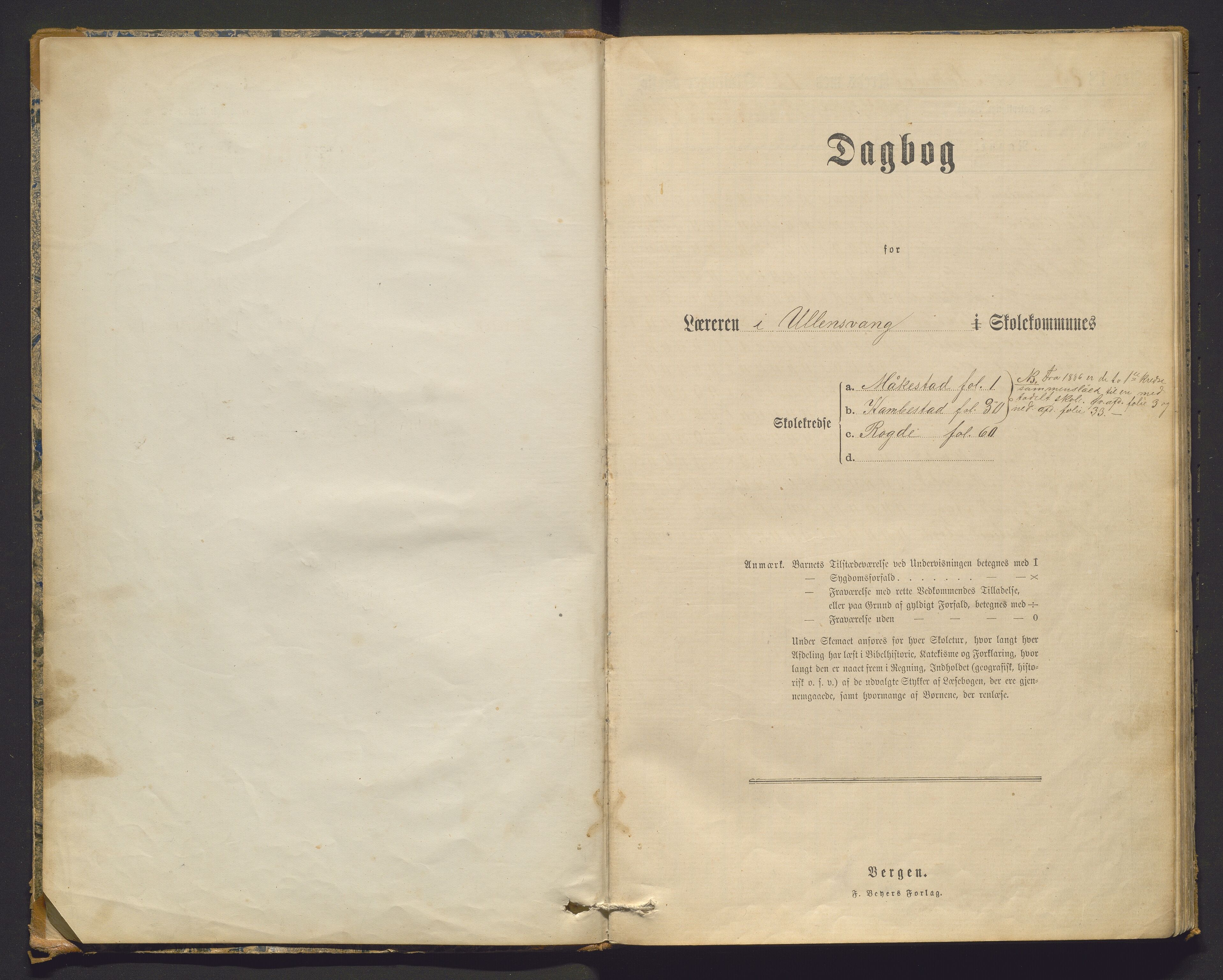 Ullensvang herad. Barneskulane , IKAH/1231b-231/G/Ga/Gaa/L0002: Dagbok for læraren i Ullensvang skulekommune , 1885-1900