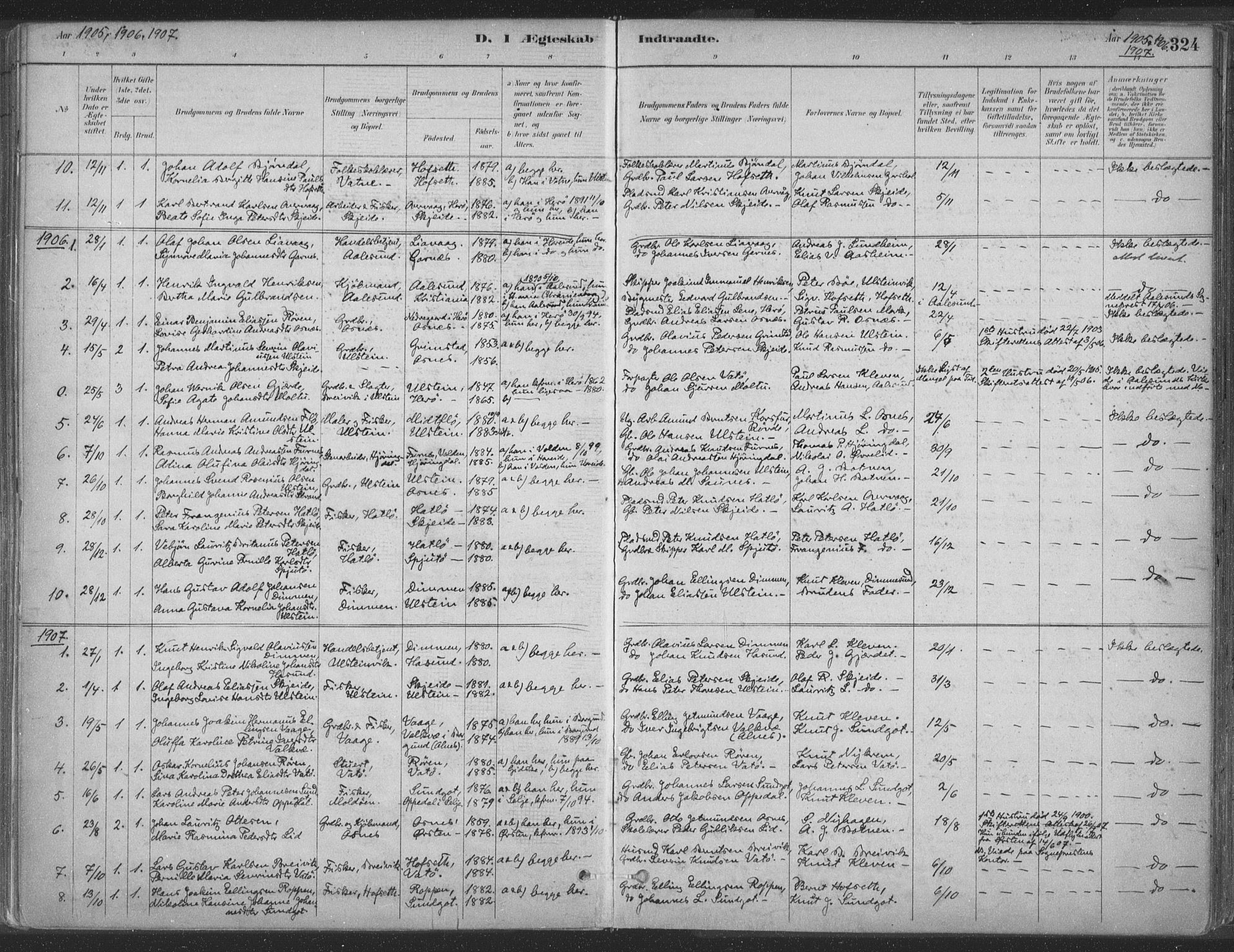Ministerialprotokoller, klokkerbøker og fødselsregistre - Møre og Romsdal, SAT/A-1454/509/L0106: Ministerialbok nr. 509A04, 1883-1922, s. 324