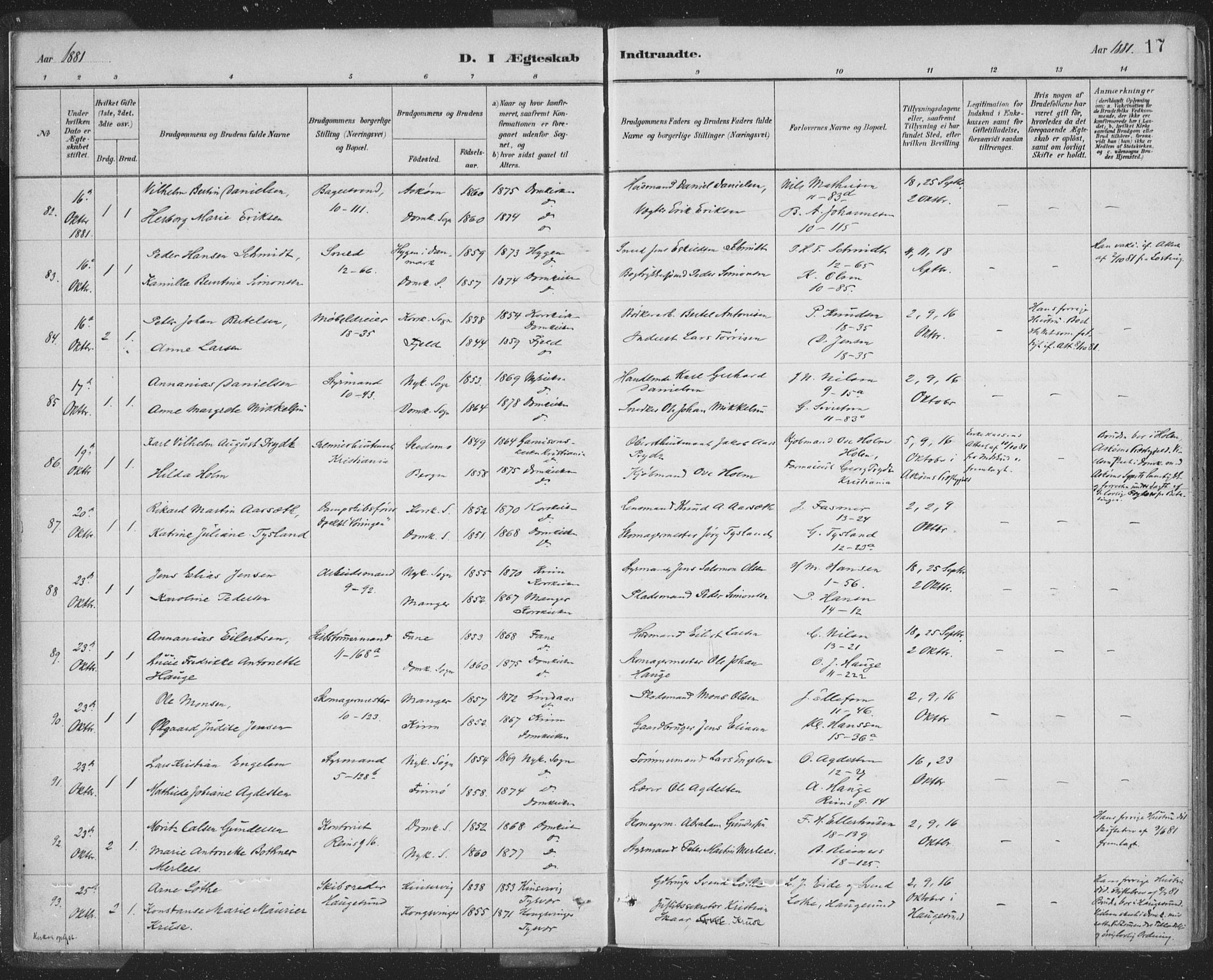 Domkirken sokneprestembete, SAB/A-74801/H/Hab/L0032: Klokkerbok nr. D 4, 1880-1907, s. 17