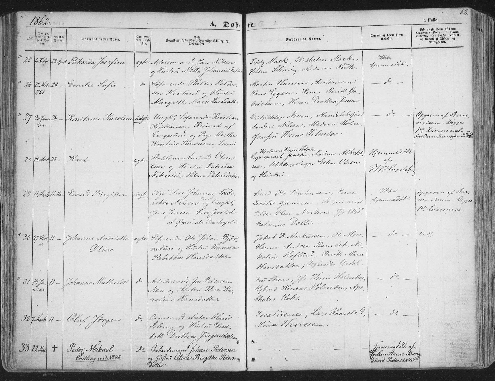 Tromsø sokneprestkontor/stiftsprosti/domprosti, AV/SATØ-S-1343/G/Ga/L0011kirke: Ministerialbok nr. 11, 1856-1865, s. 62