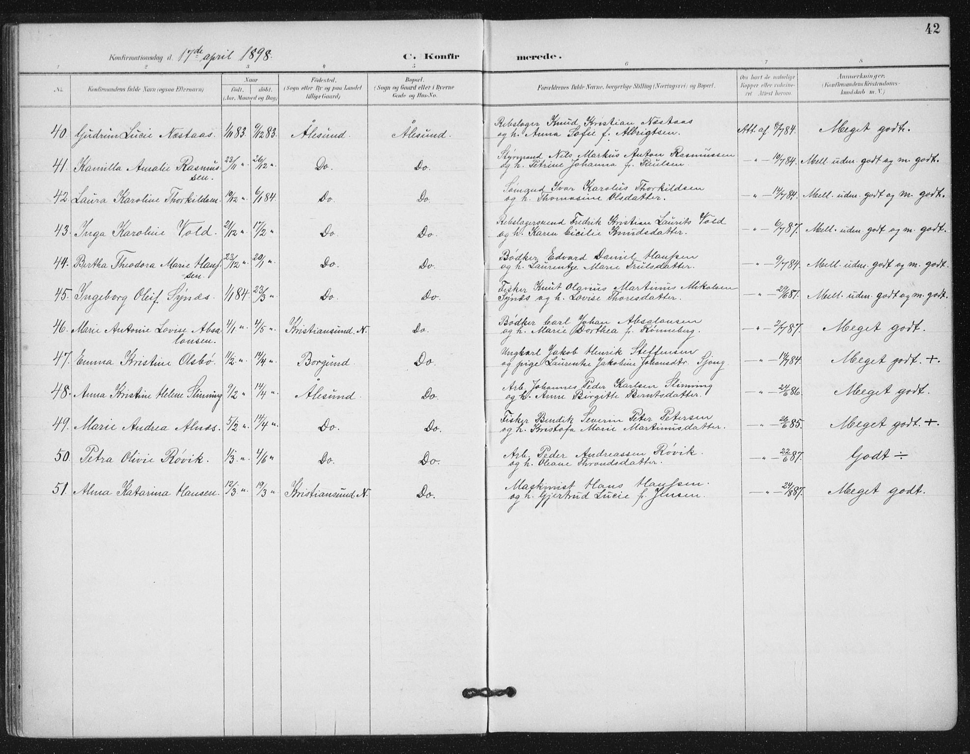 Ministerialprotokoller, klokkerbøker og fødselsregistre - Møre og Romsdal, AV/SAT-A-1454/529/L0457: Ministerialbok nr. 529A07, 1894-1903, s. 42