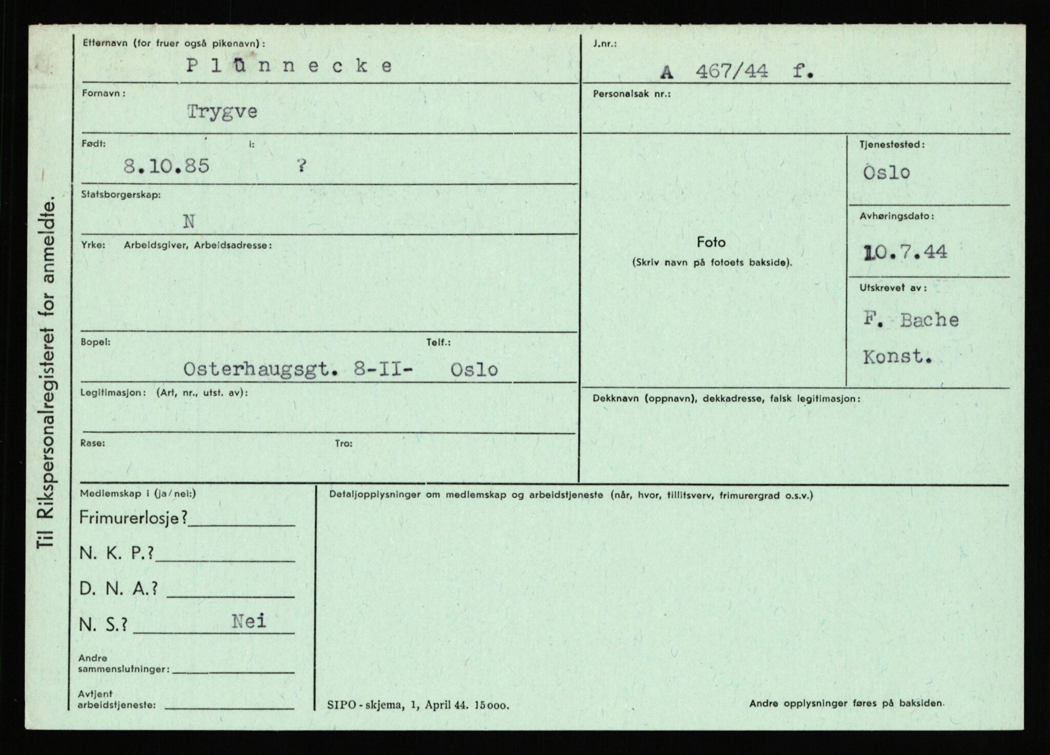 Statspolitiet - Hovedkontoret / Osloavdelingen, AV/RA-S-1329/C/Ca/L0012: Oanæs - Quistgaard	, 1943-1945, s. 4697