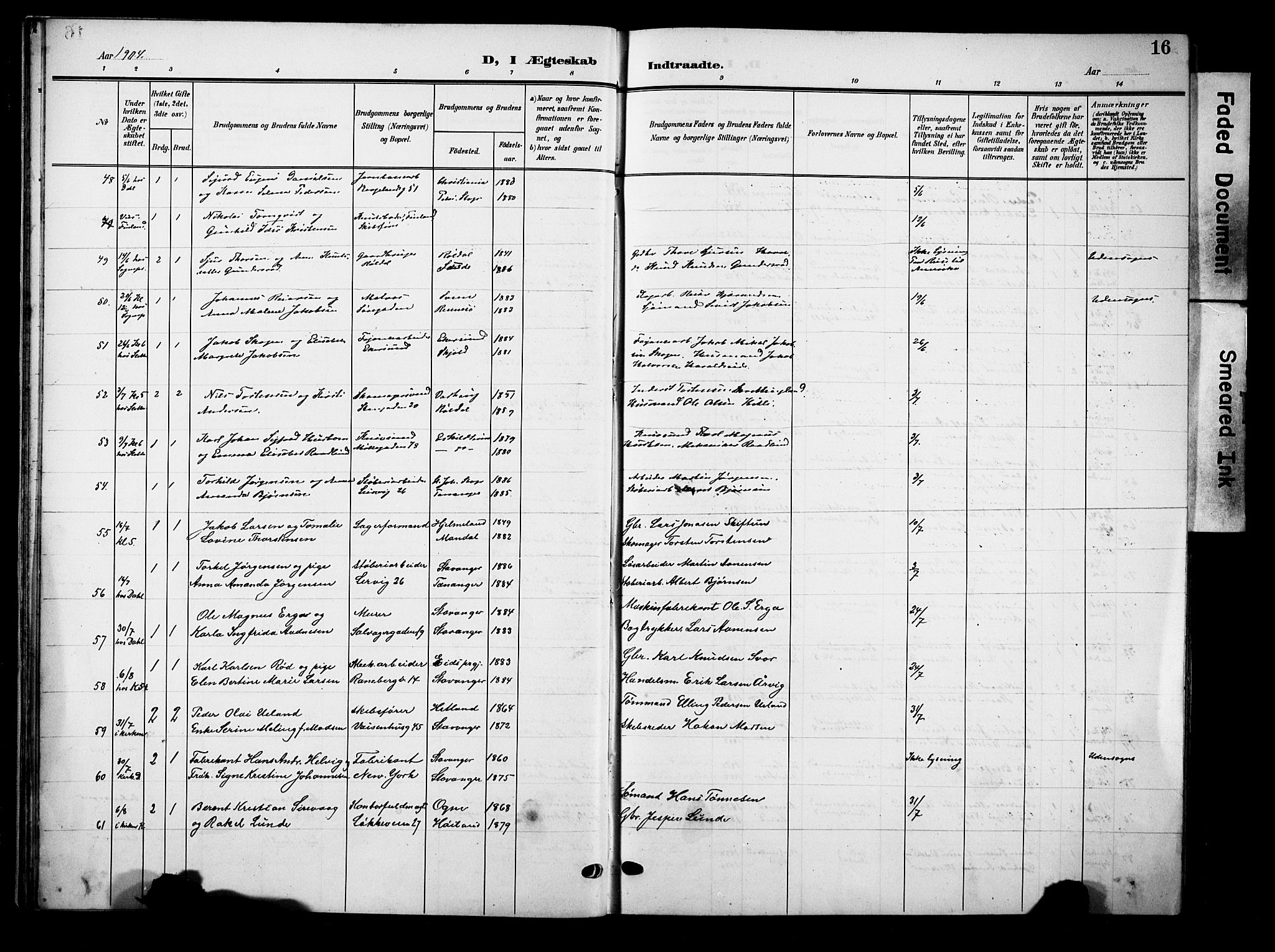 Domkirken sokneprestkontor, AV/SAST-A-101812/001/30/30BB/L0017: Klokkerbok nr. B 17, 1902-1921, s. 16