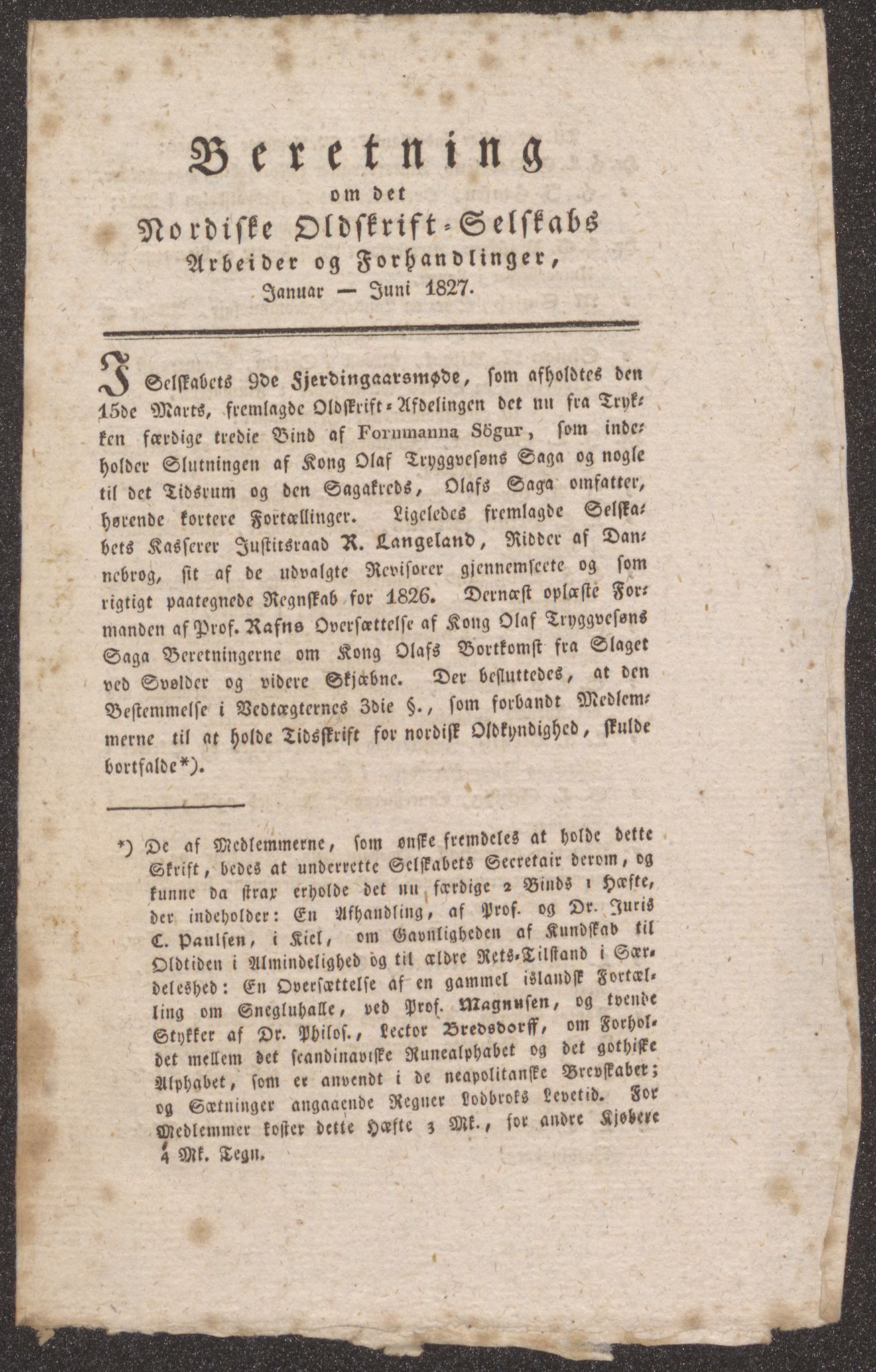 Bergens Museum. Direksjonen/ styret, UMB/A007/D/Da/L0002/0001: Innkommende brev 1827 / Innkommende brev 1827, 1827