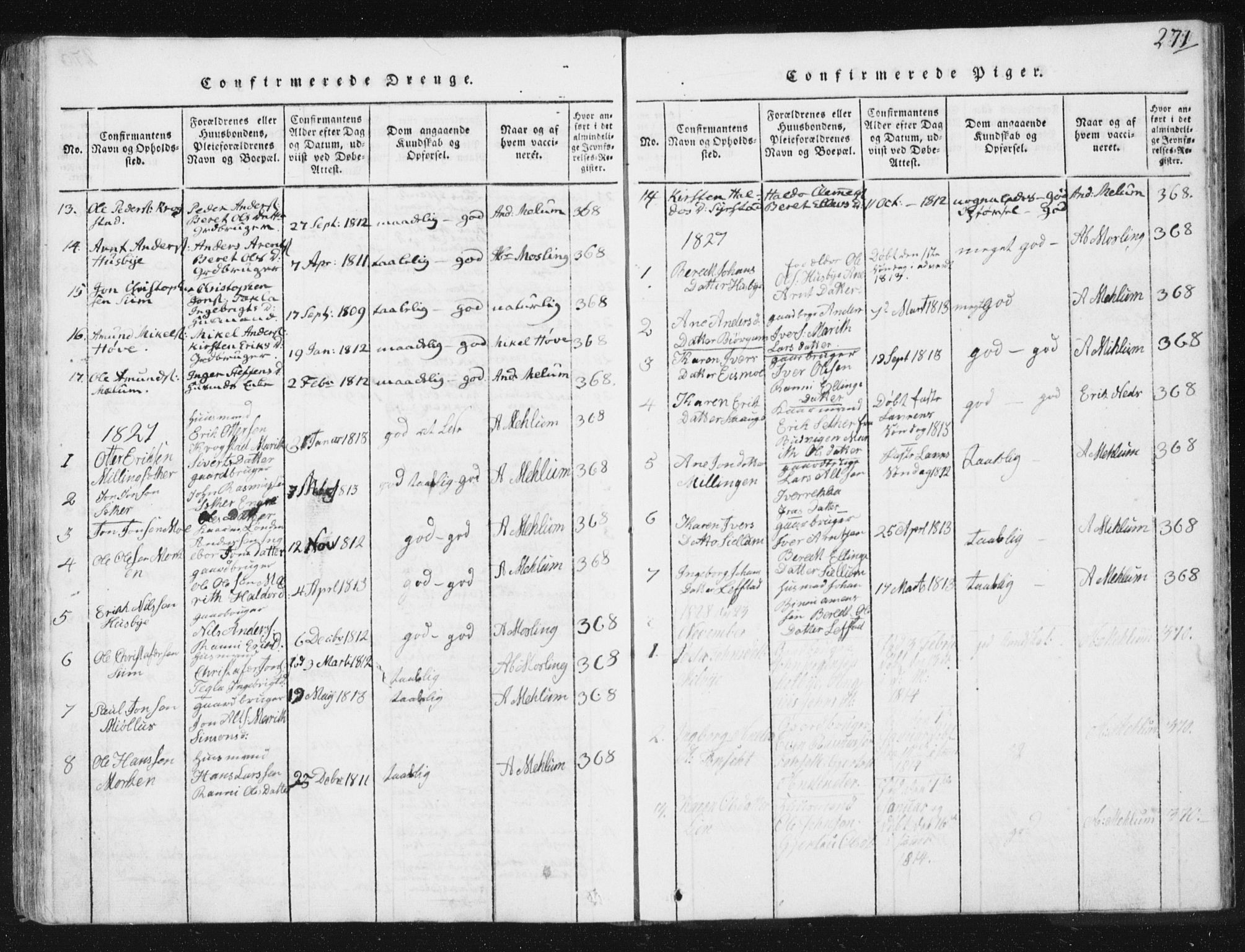 Ministerialprotokoller, klokkerbøker og fødselsregistre - Sør-Trøndelag, AV/SAT-A-1456/665/L0770: Ministerialbok nr. 665A05, 1817-1829, s. 271