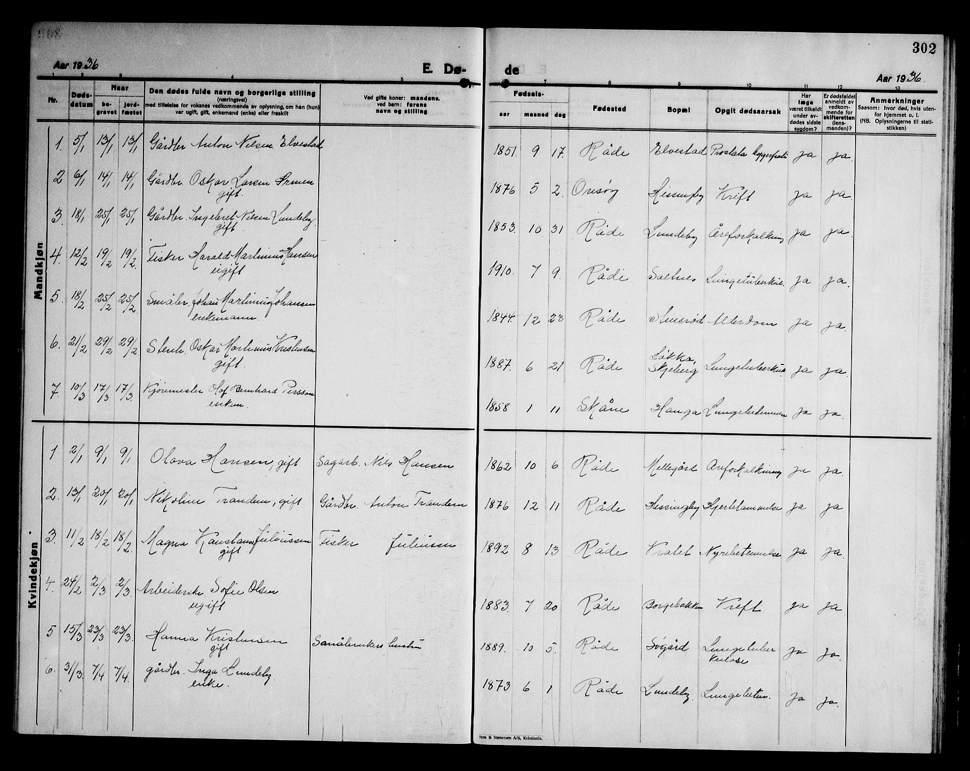 Råde prestekontor kirkebøker, AV/SAO-A-2009/G/Ga/L0002: Klokkerbok nr. I 2, 1926-1947, s. 302