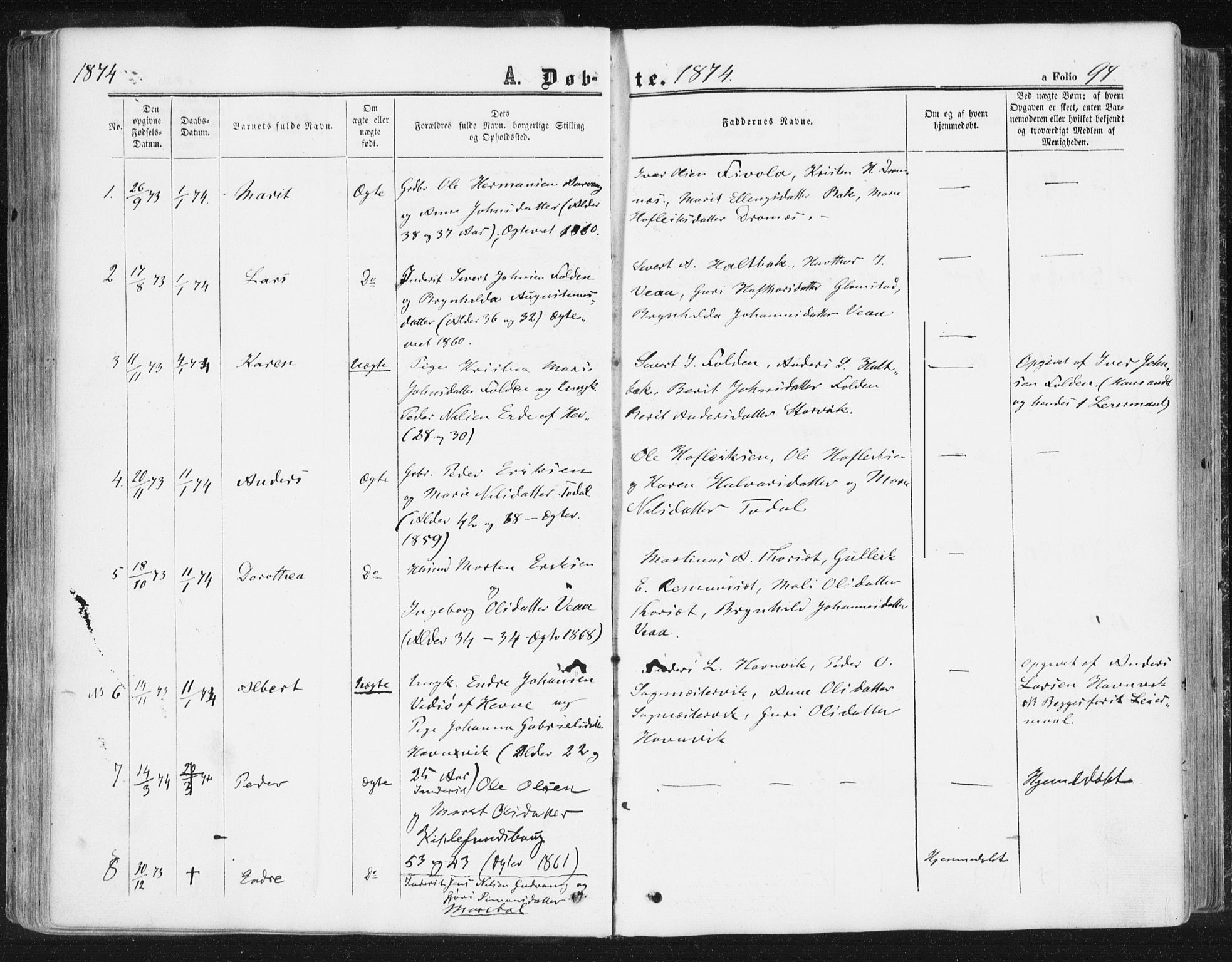 Ministerialprotokoller, klokkerbøker og fødselsregistre - Møre og Romsdal, SAT/A-1454/578/L0905: Ministerialbok nr. 578A04, 1859-1877, s. 94