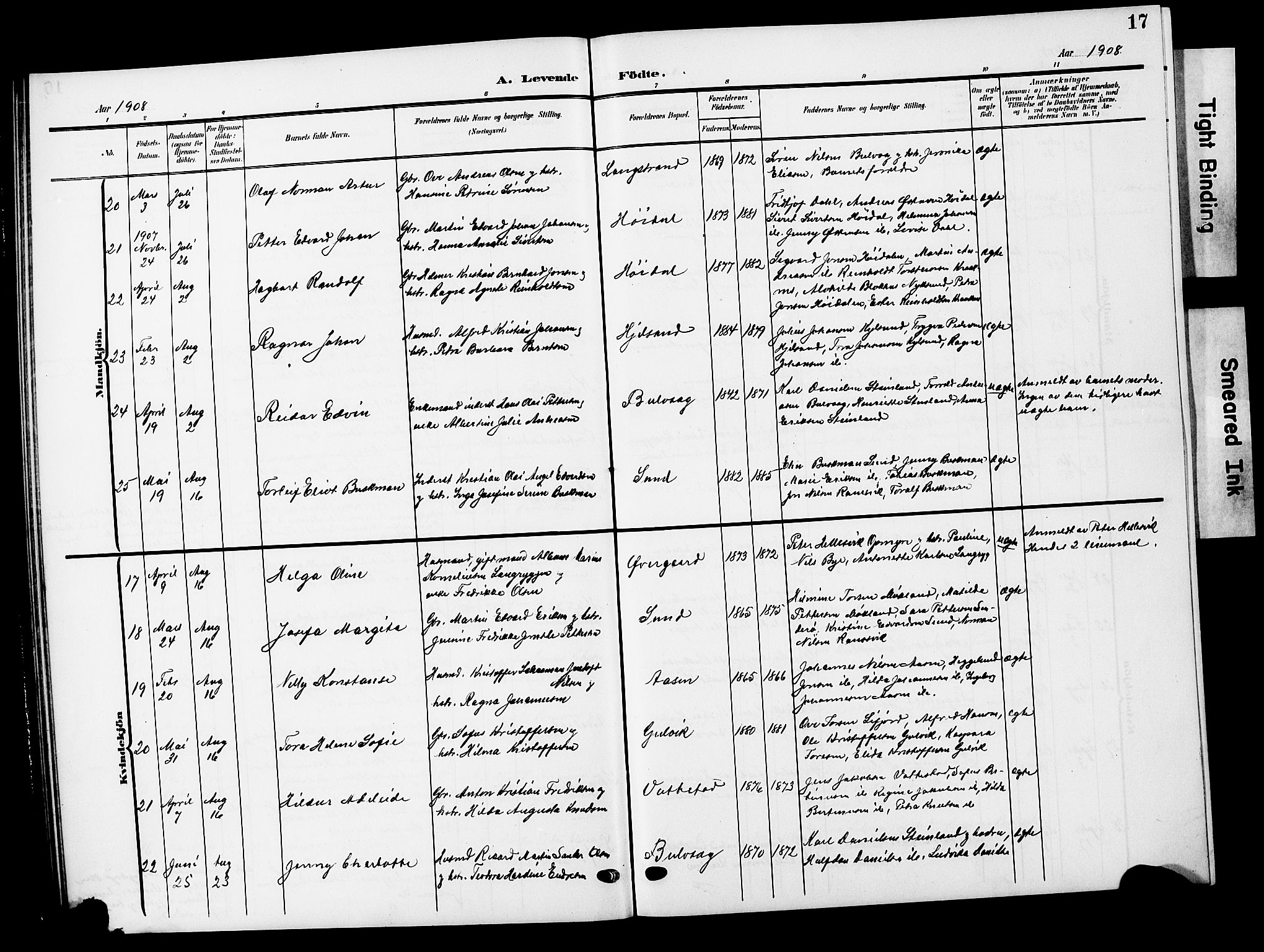 Ministerialprotokoller, klokkerbøker og fødselsregistre - Nordland, SAT/A-1459/893/L1350: Klokkerbok nr. 893C05, 1906-1927, s. 17