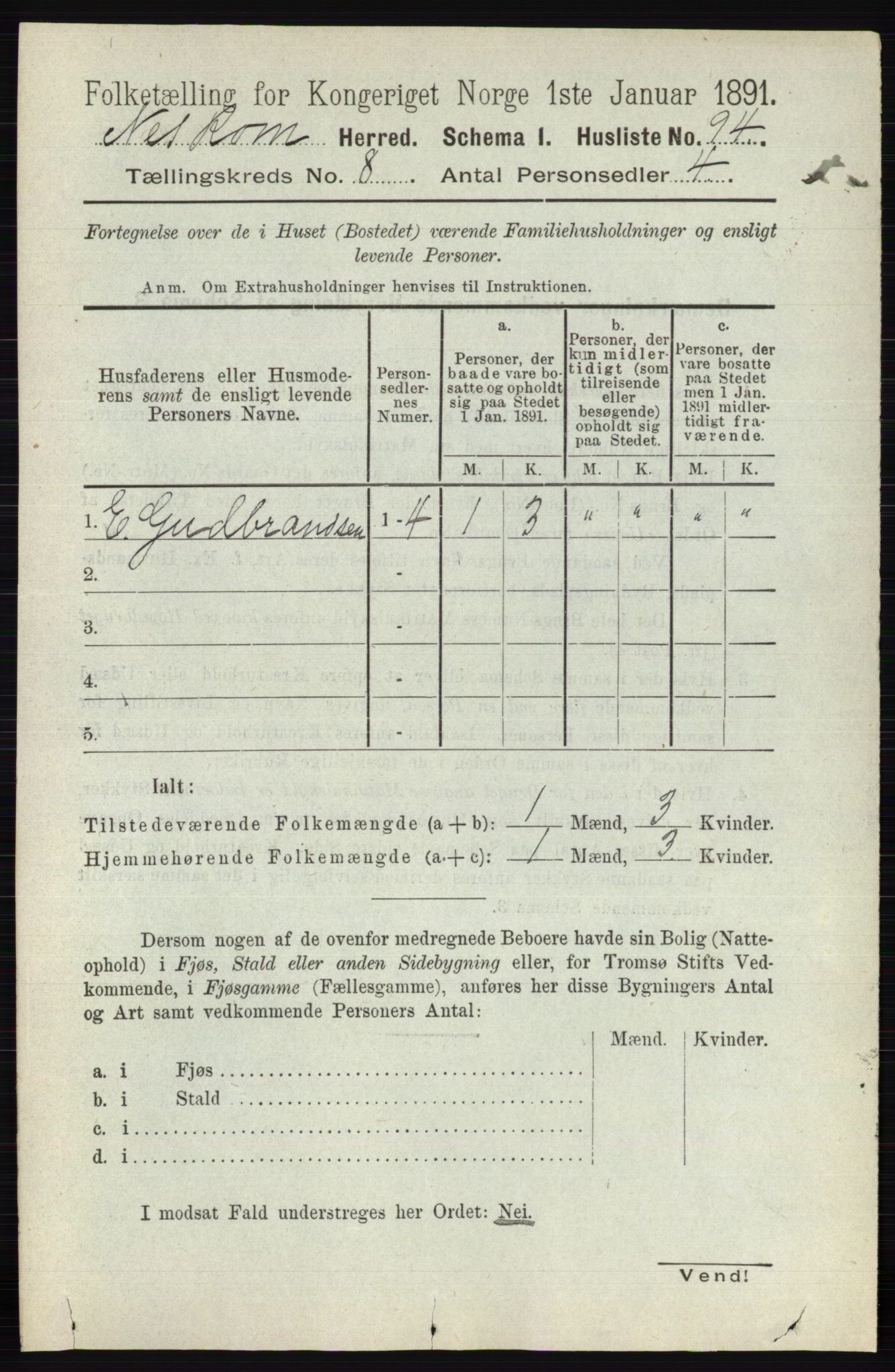 RA, Folketelling 1891 for 0236 Nes herred, 1891, s. 4574