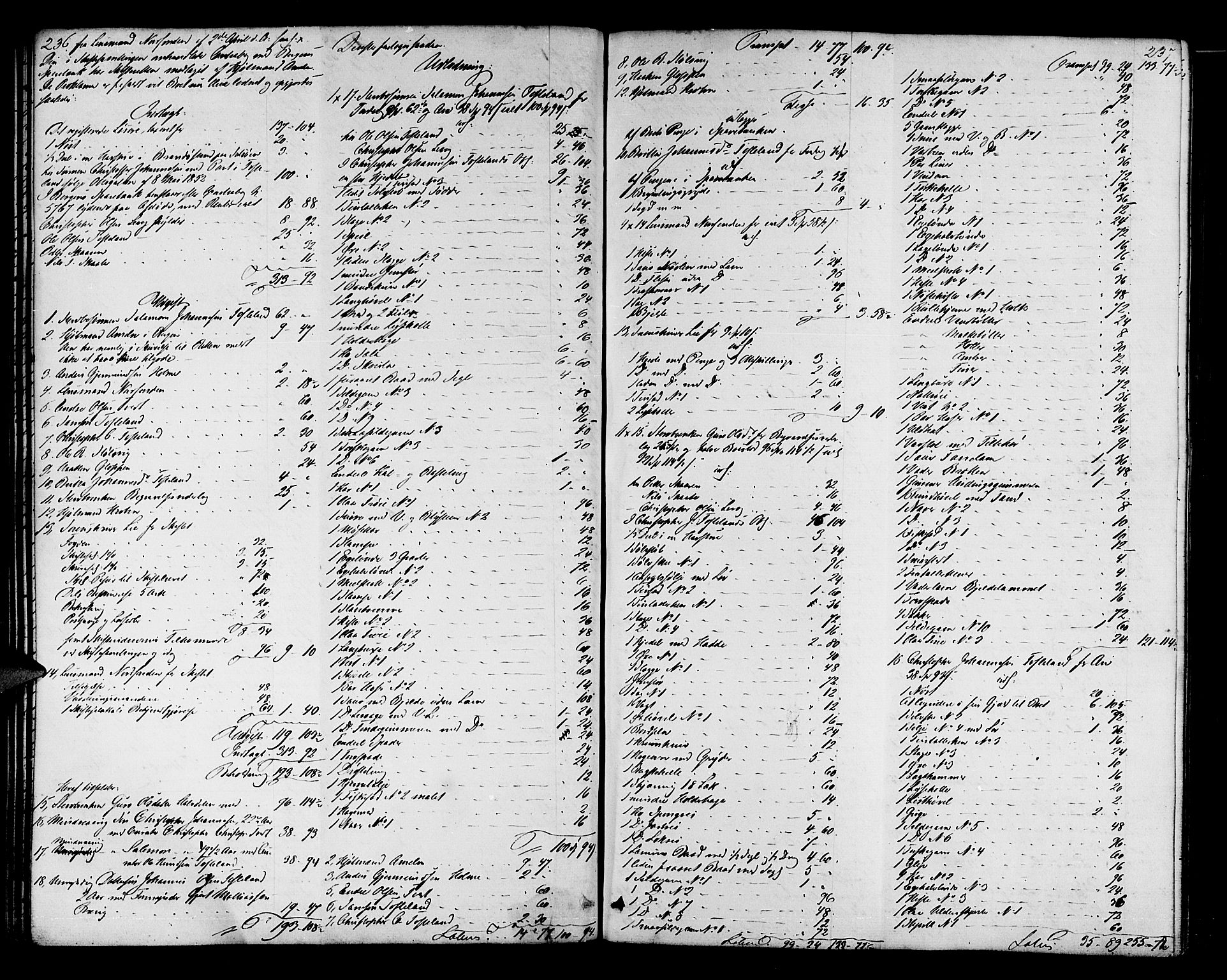 Sunnhordland sorenskrivar, AV/SAB-A-2401/1/H/Ha/Had/L0007: Skifteprotokollar. Føyen, Fjære og Våg. Register i protokoll., 1853-1864, s. 236-237