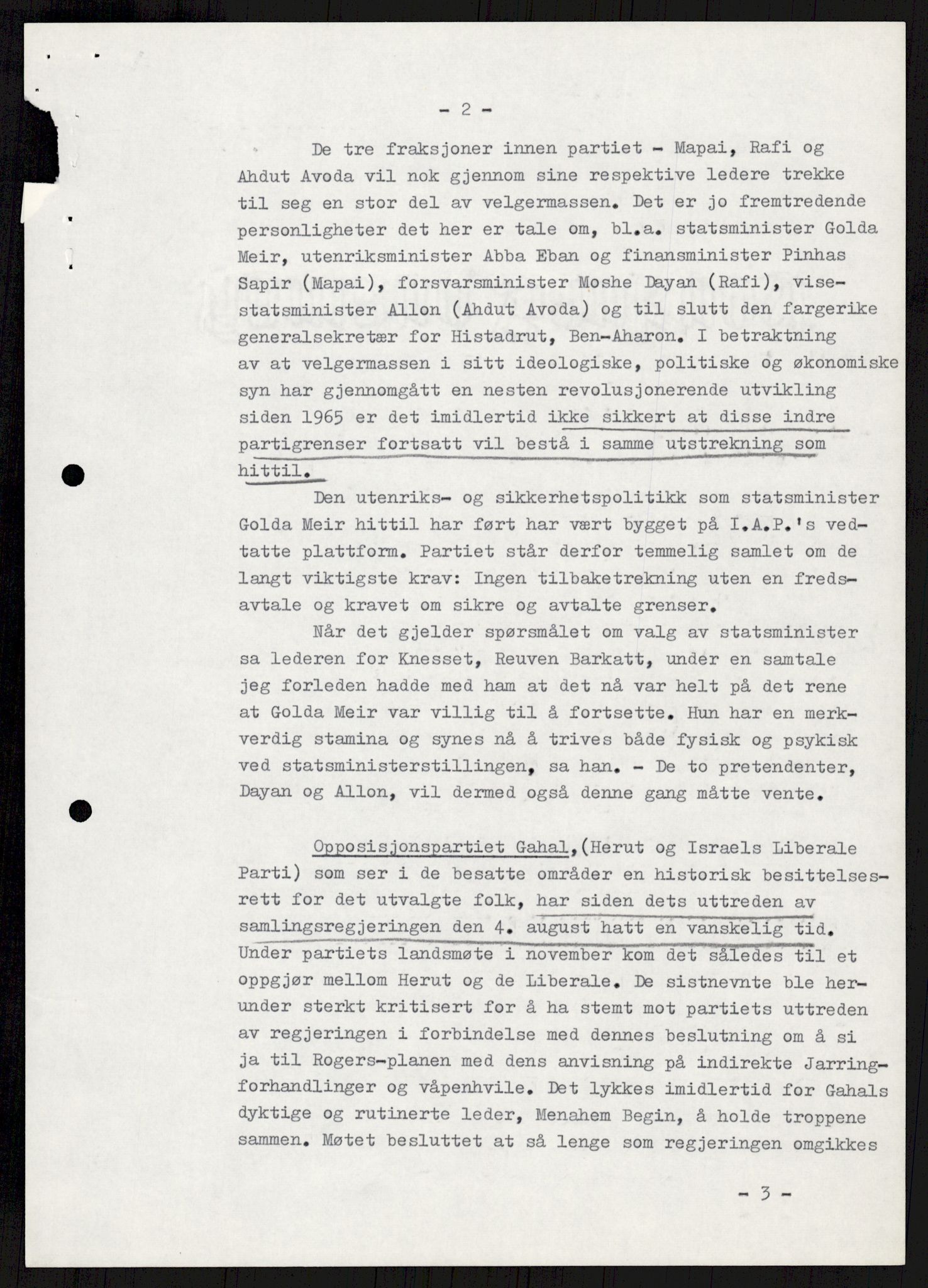 Utenriksdepartementet, hovedarkiv, AV/RA-S-6794/D/Db/Dba/L0776/0003: Verdenspolitikk. Fremmede staters politikk (G.L.) / Israel: Politikk (2 mapper), 1970-1972, s. 326