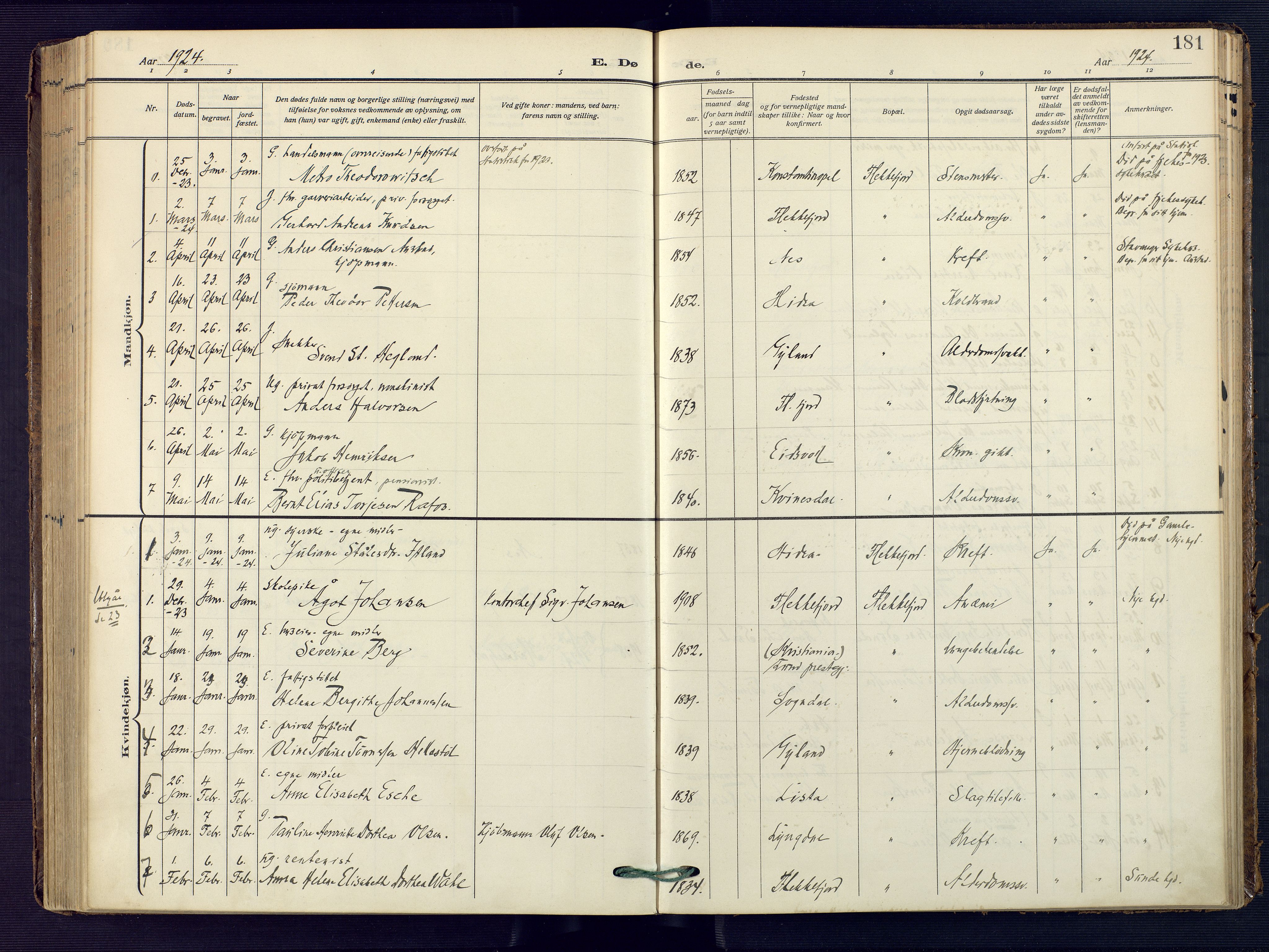 Flekkefjord sokneprestkontor, AV/SAK-1111-0012/F/Fa/Faa/L0003: Ministerialbok nr. A 3, 1913-1928, s. 181