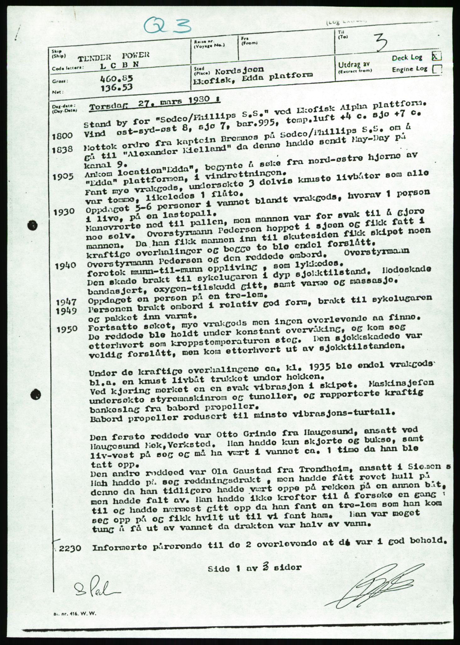 Justisdepartementet, Granskningskommisjonen ved Alexander Kielland-ulykken 27.3.1980, AV/RA-S-1165/D/L0017: P Hjelpefartøy (Doku.liste + P1-P6 av 6)/Q Hovedredningssentralen (Q0-Q27 av 27), 1980-1981, s. 137