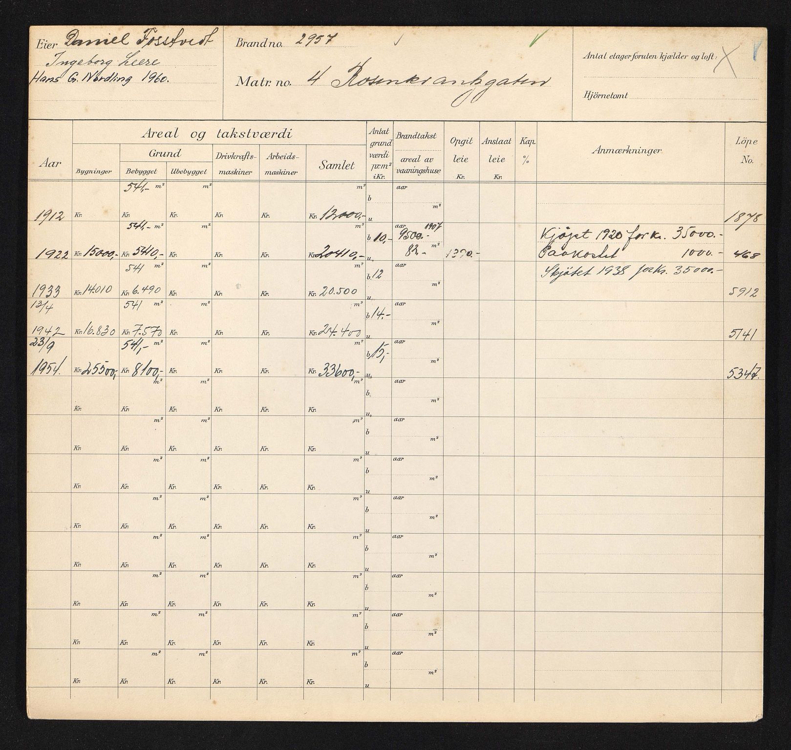 Stavanger kommune. Skattetakstvesenet, BYST/A-0440/F/Fa/Faa/L0037/0007: Skattetakstkort / Rosenkrantzgata 3 - 52