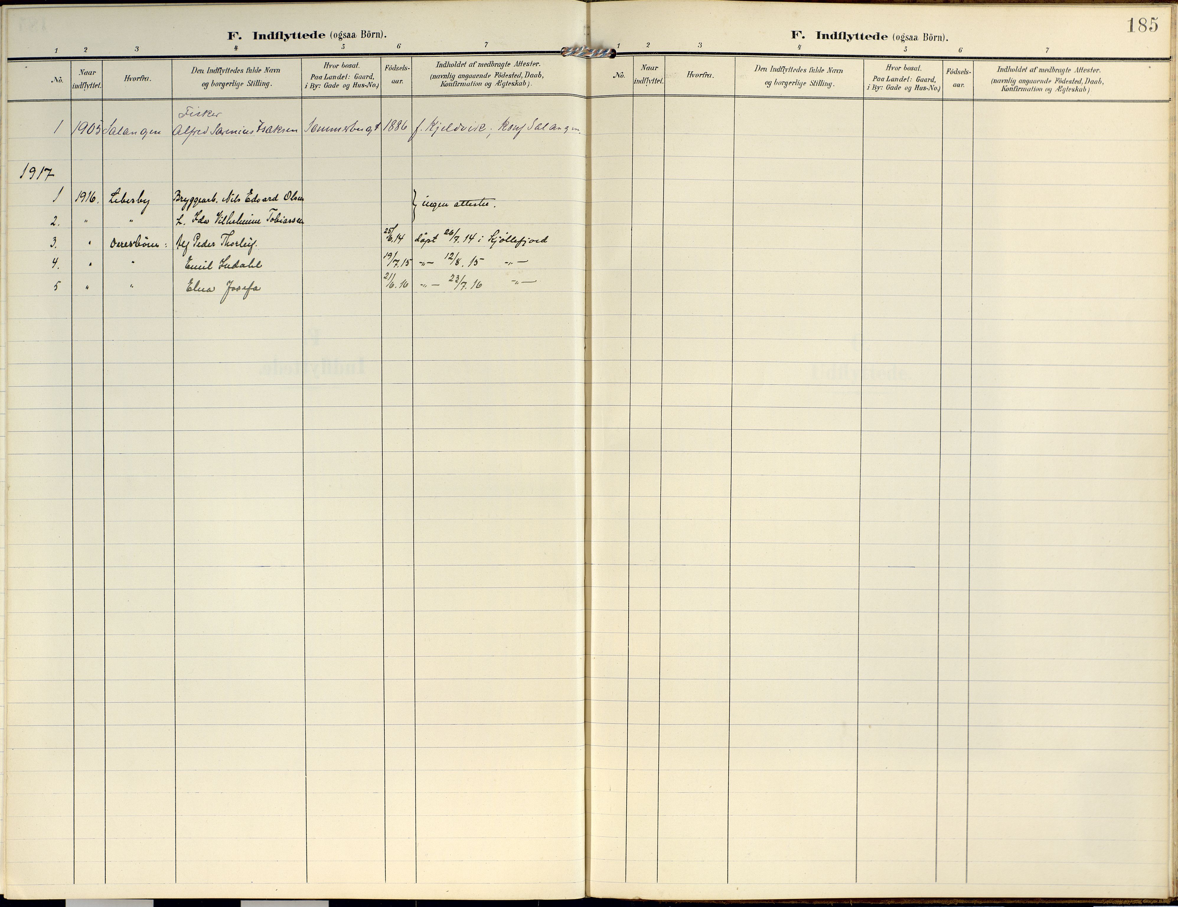 Lyngen sokneprestembete, SATØ/S-1289/H/He/Hea/L0014kirke: Ministerialbok nr. 14, 1905-1920, s. 185