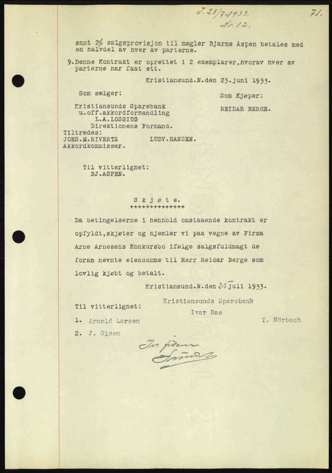 Kristiansund byfogd, AV/SAT-A-4587/A/27: Pantebok nr. 27, 1933-1934, Tingl.dato: 28.07.1933