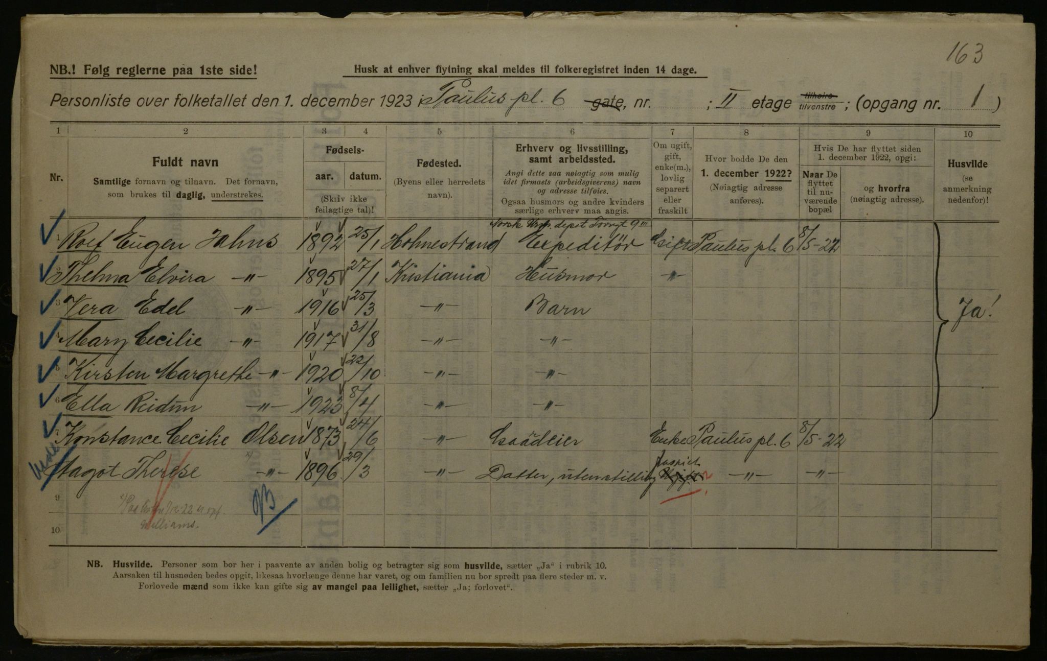 OBA, Kommunal folketelling 1.12.1923 for Kristiania, 1923, s. 86799