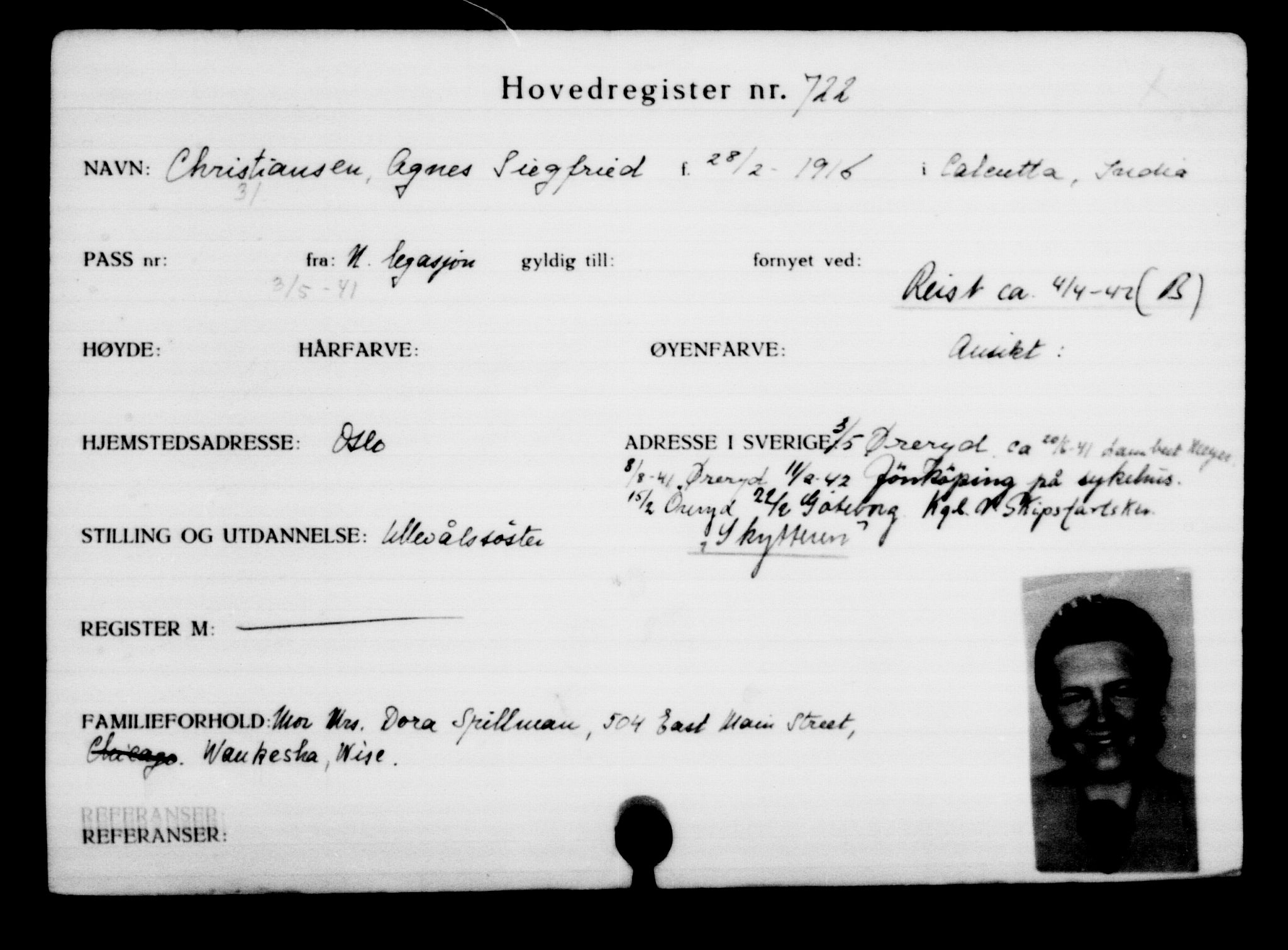 Utenriksstasjonene, Legasjonen i Stockholm, Flyktningkontoret, AV/RA-S-6753/V/Va/L0001: Kjesäterkartoteket, flyktninger med registreringsnr. 1-1000, 1940-1945, s. 1130