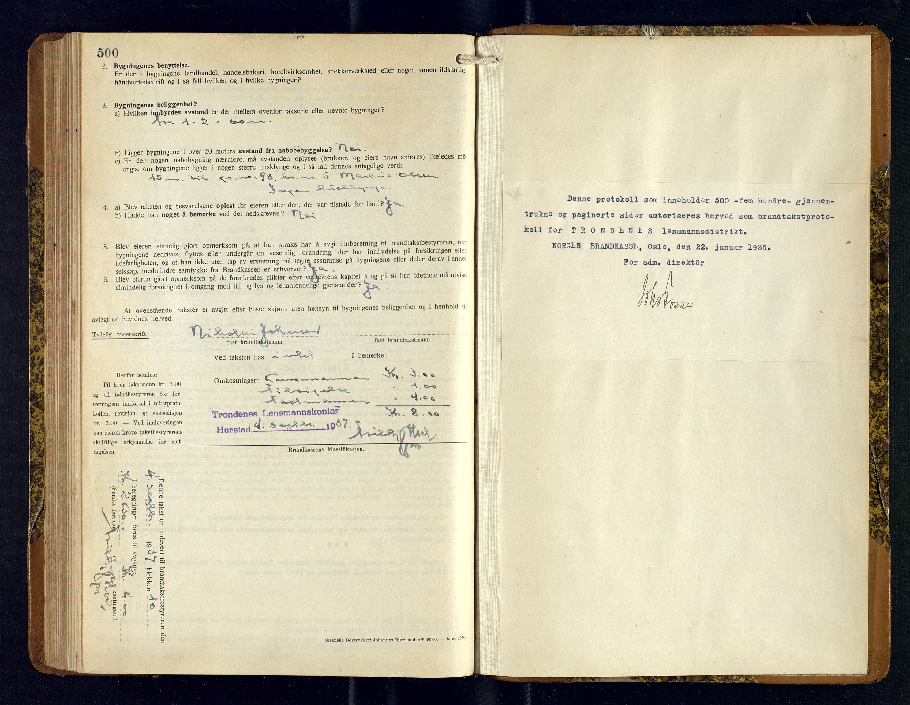Harstad lensmannskontor, SATØ/SATØ-10/F/Fr/Fra/L0618: Branntakstprotokoll (S), 1935-1937, s. 500-501