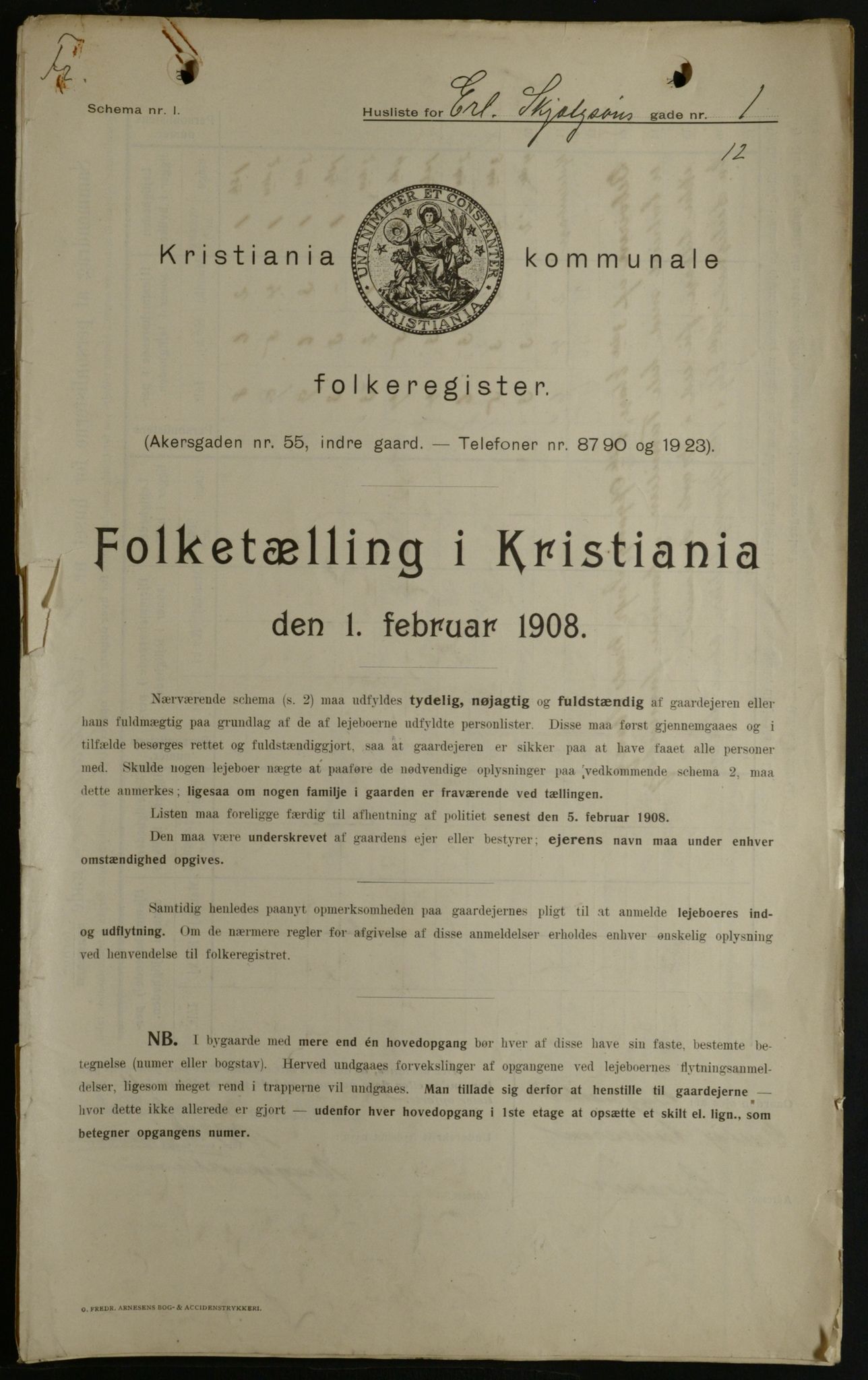 OBA, Kommunal folketelling 1.2.1908 for Kristiania kjøpstad, 1908, s. 20053