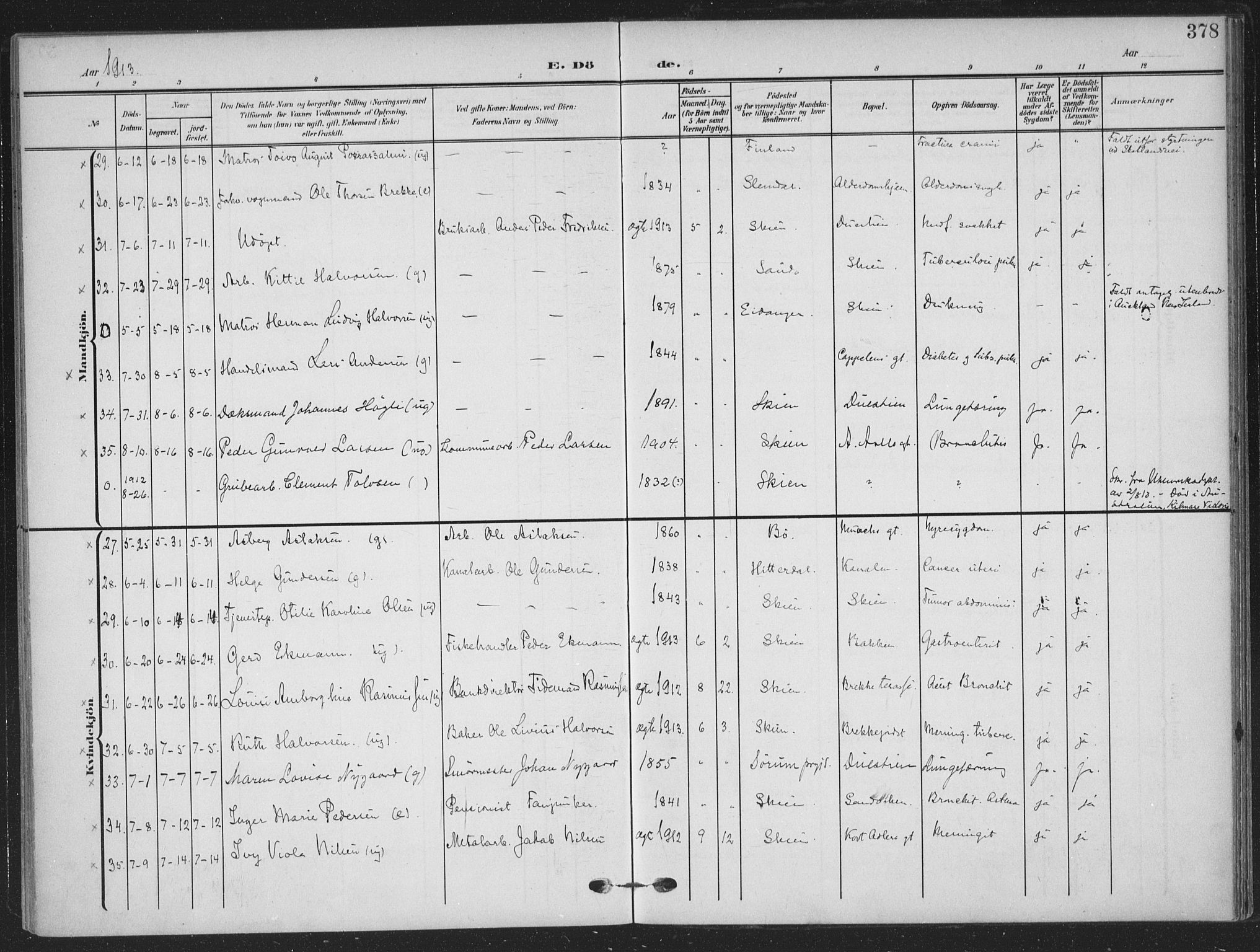 Skien kirkebøker, AV/SAKO-A-302/F/Fa/L0012: Ministerialbok nr. 12, 1908-1914, s. 378