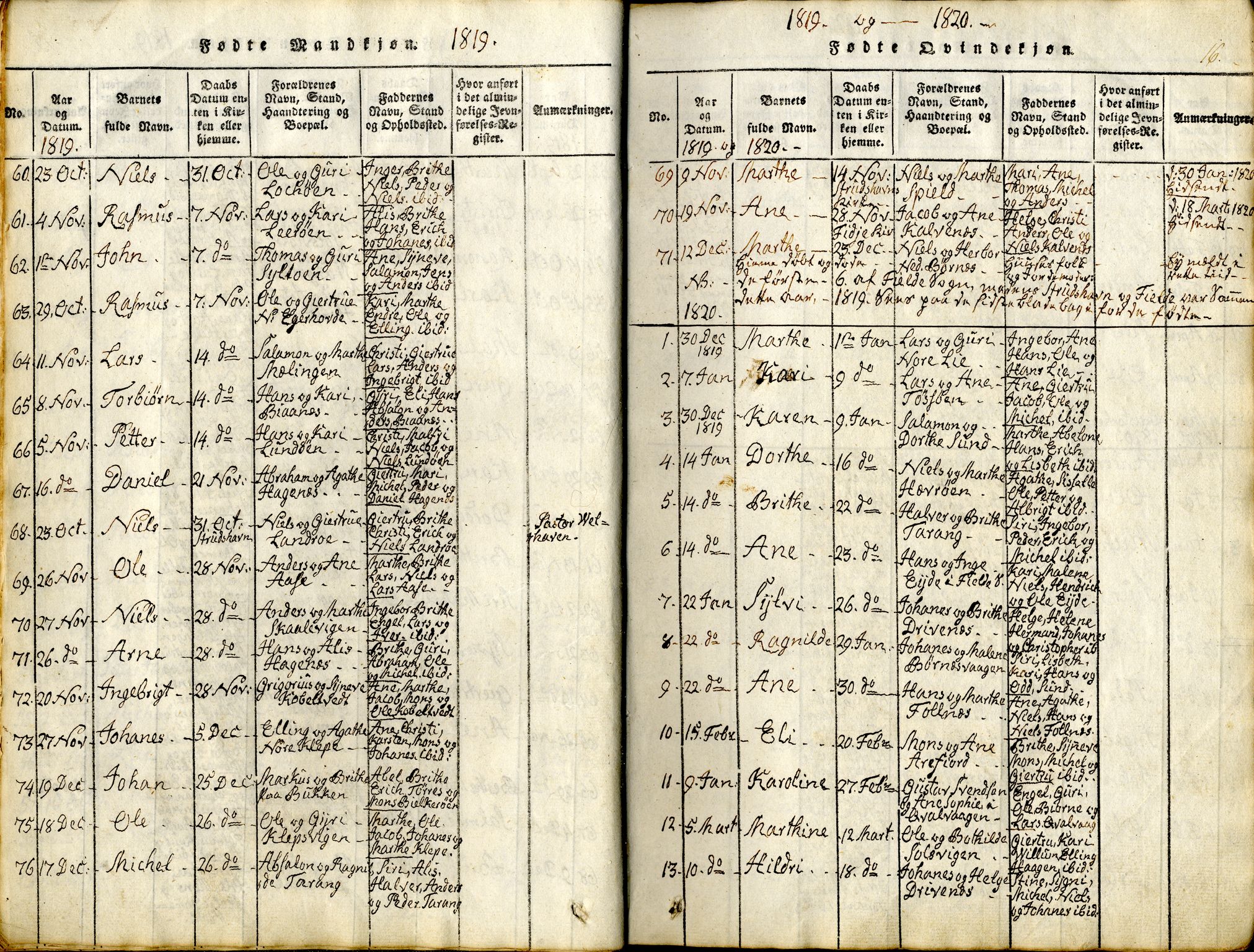 Sund sokneprestembete, AV/SAB-A-99930: Ministerialbok nr. A 11, 1814-1825, s. 16